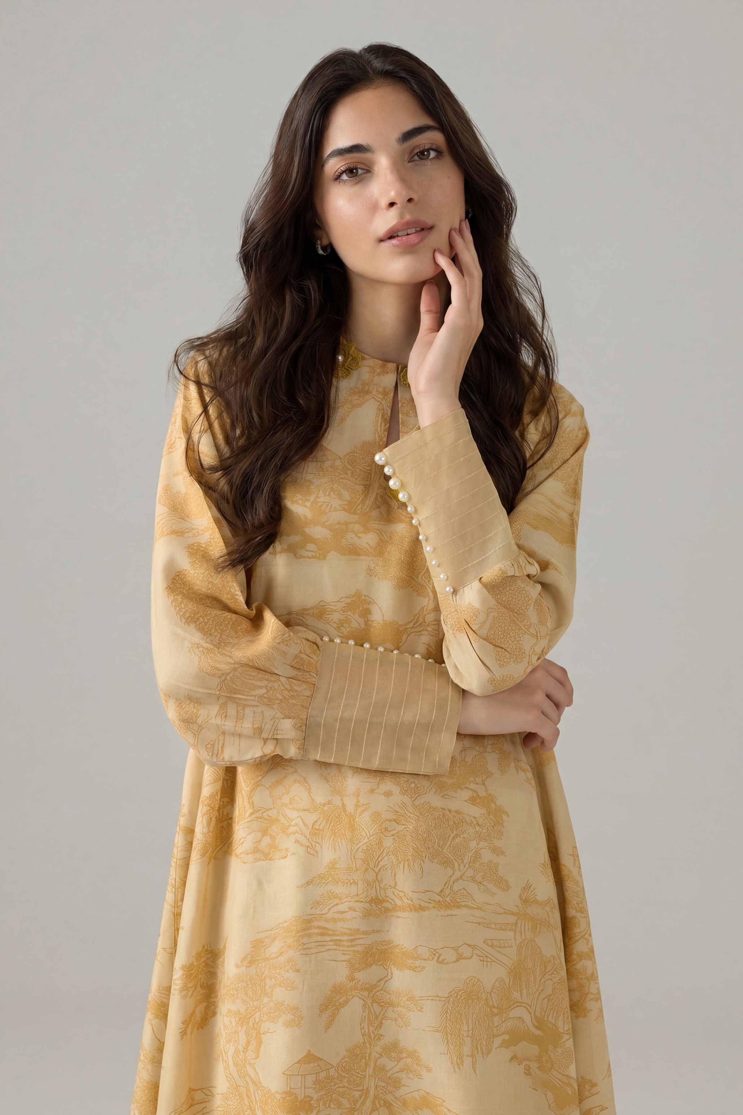 Nishat UK - Yellow Printed Silk 2 Pieces ready to wear Dress