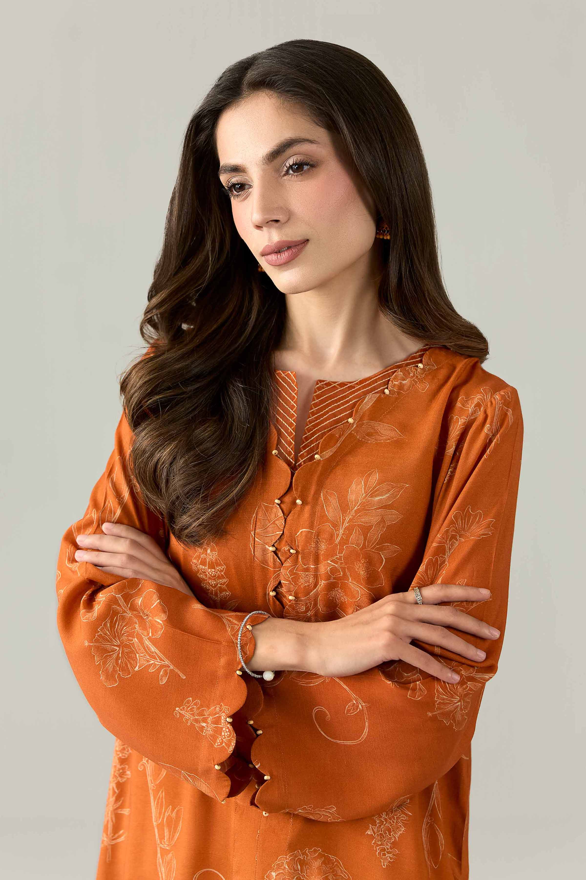 Nishat UK - Orange Solids Silk 2-piece ready to wear Dress
