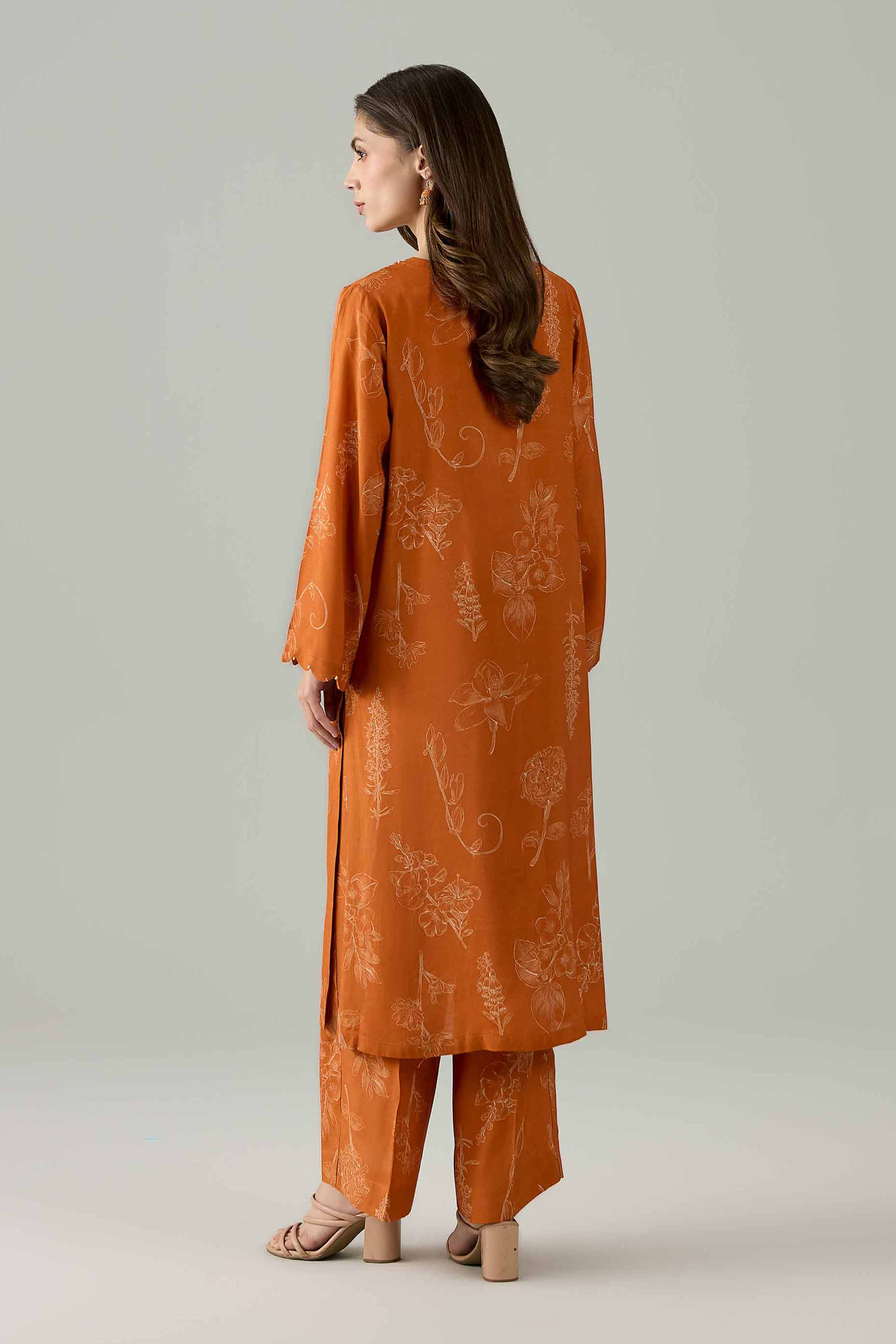 Nishat UK - Orange Solids Silk 2-piece ready to wear Dress