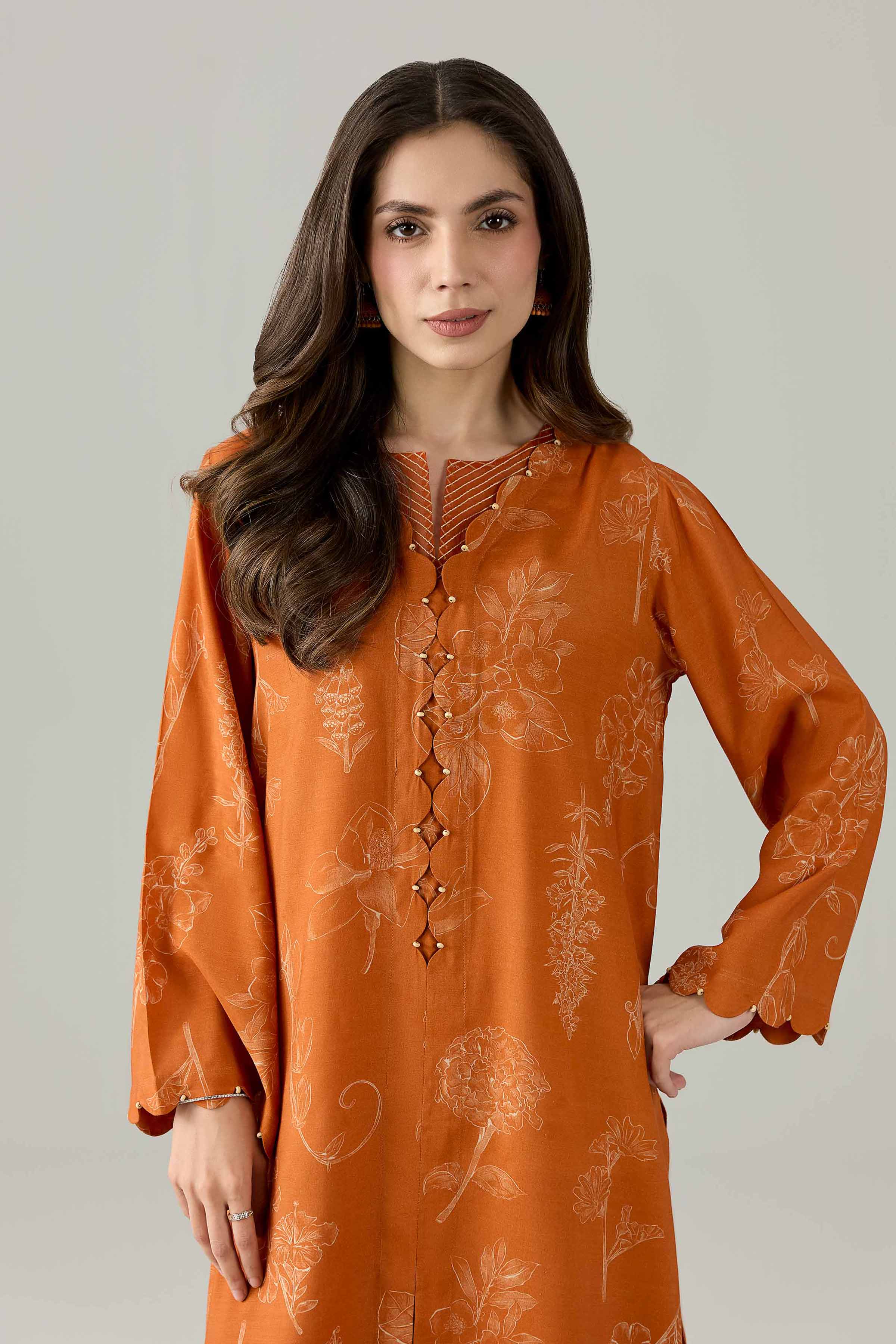 Nishat UK - Orange Solids Silk 2-piece ready to wear Dress