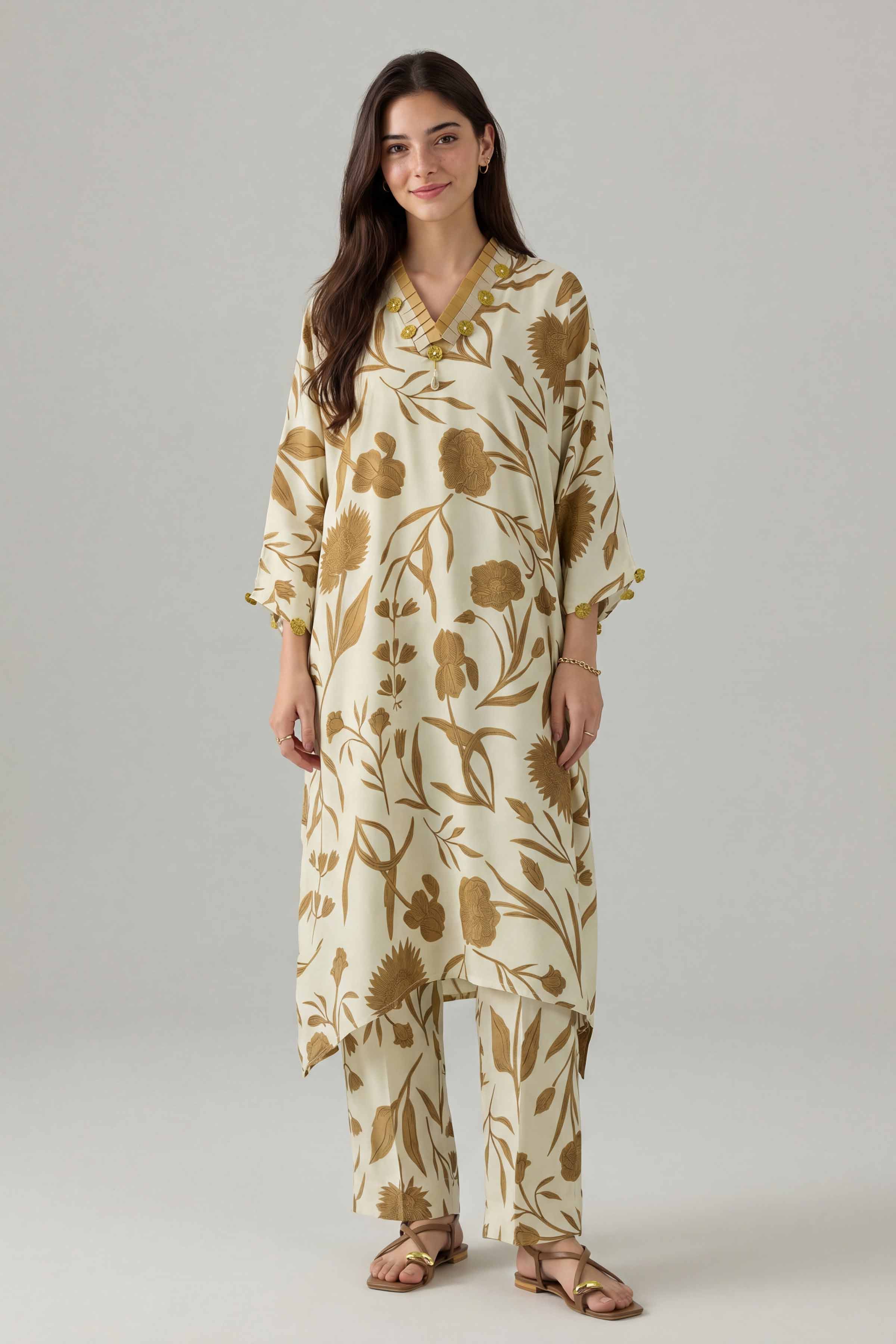 Nishat UK - Off White Printed Silk 2 Pieces ready to wear Dress