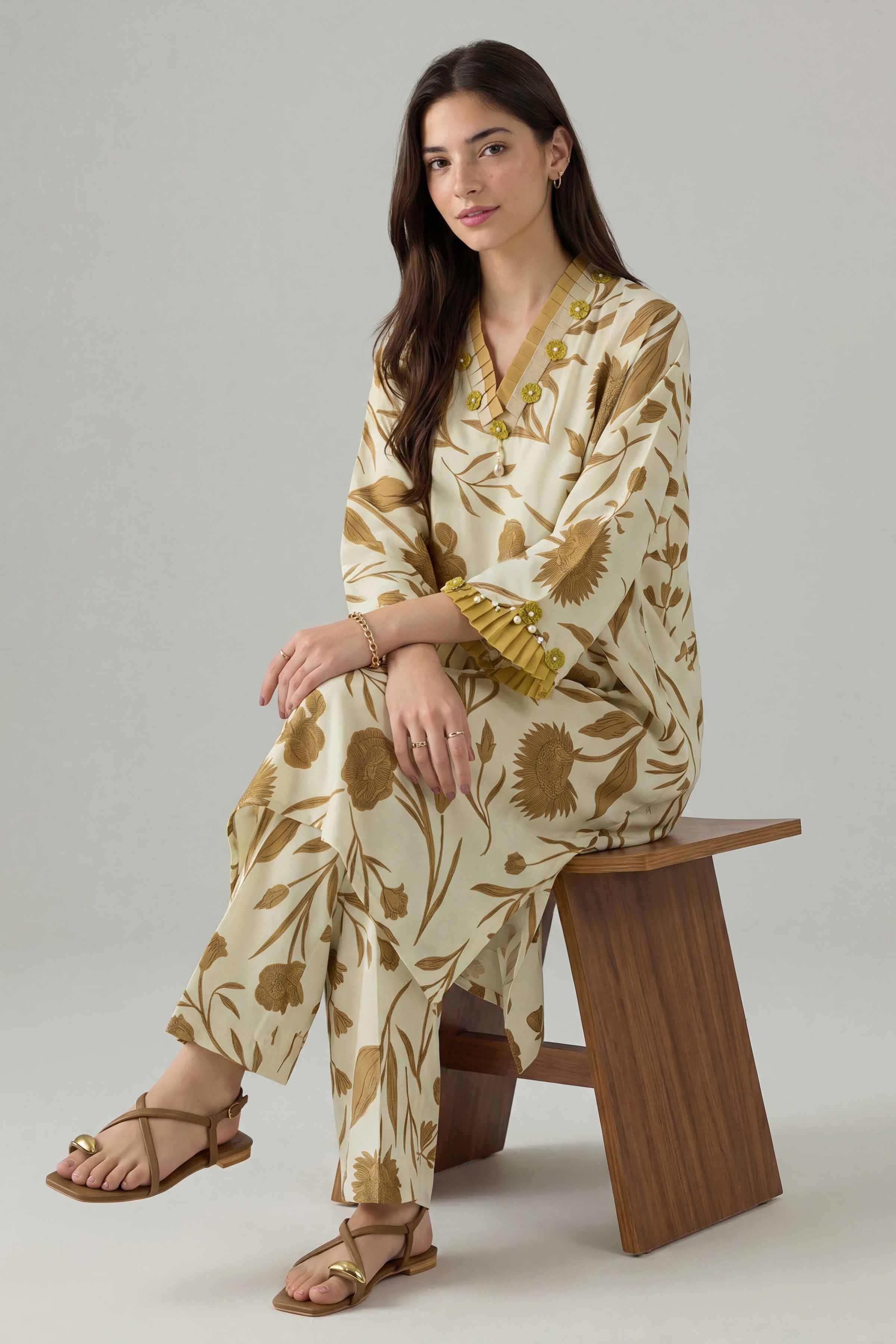 Nishat UK - Off White Printed Silk 2 Pieces ready to wear Dress