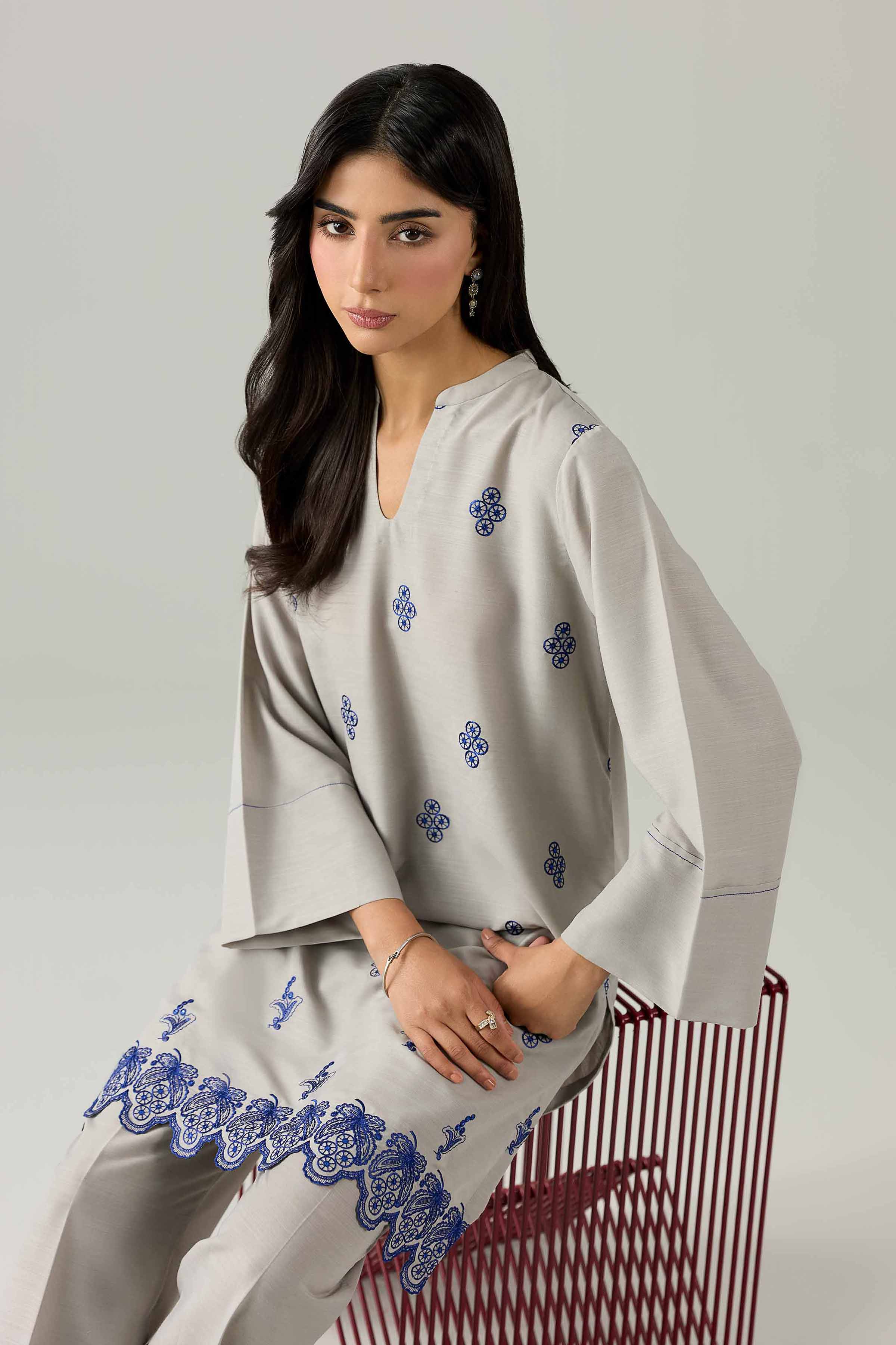 Nishat UK - Grey Embroidered Lawn 2 Piece ready to wear Dress