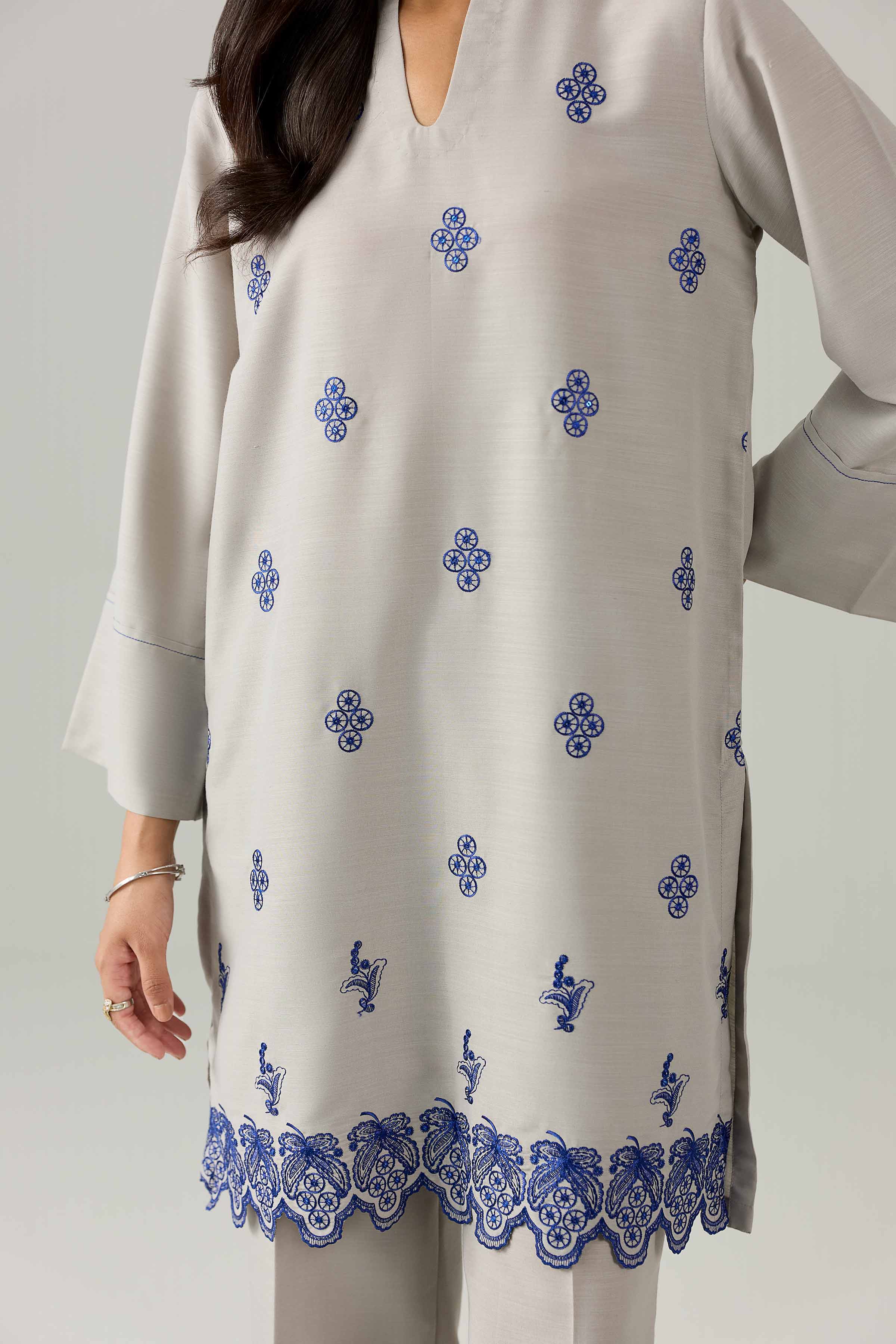 Nishat UK - Grey Embroidered Lawn 2 Piece ready to wear Dress