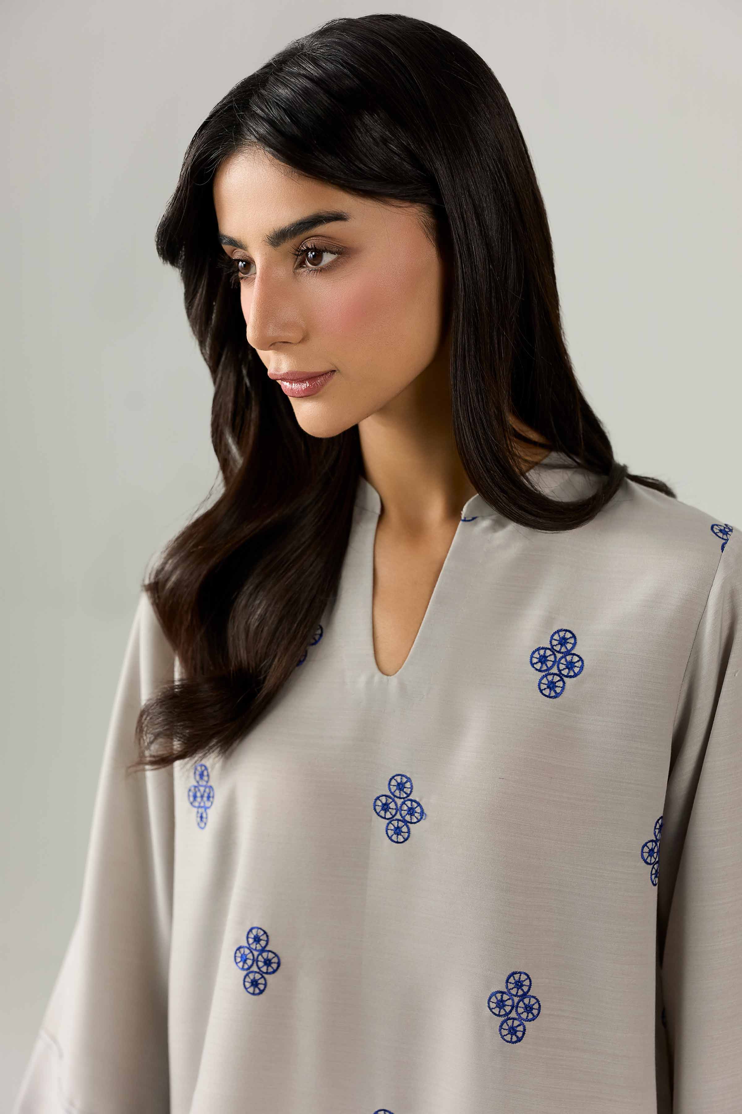 Nishat UK - Grey Embroidered Lawn 2 Piece ready to wear Dress