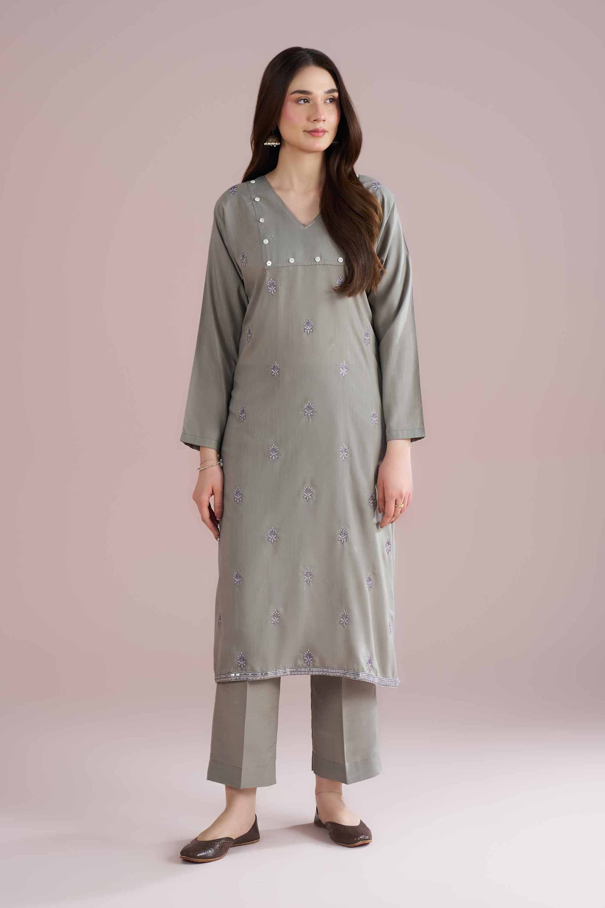 NishatUK - Grey Embroidered Lawn 2-piece ready to wear Dress