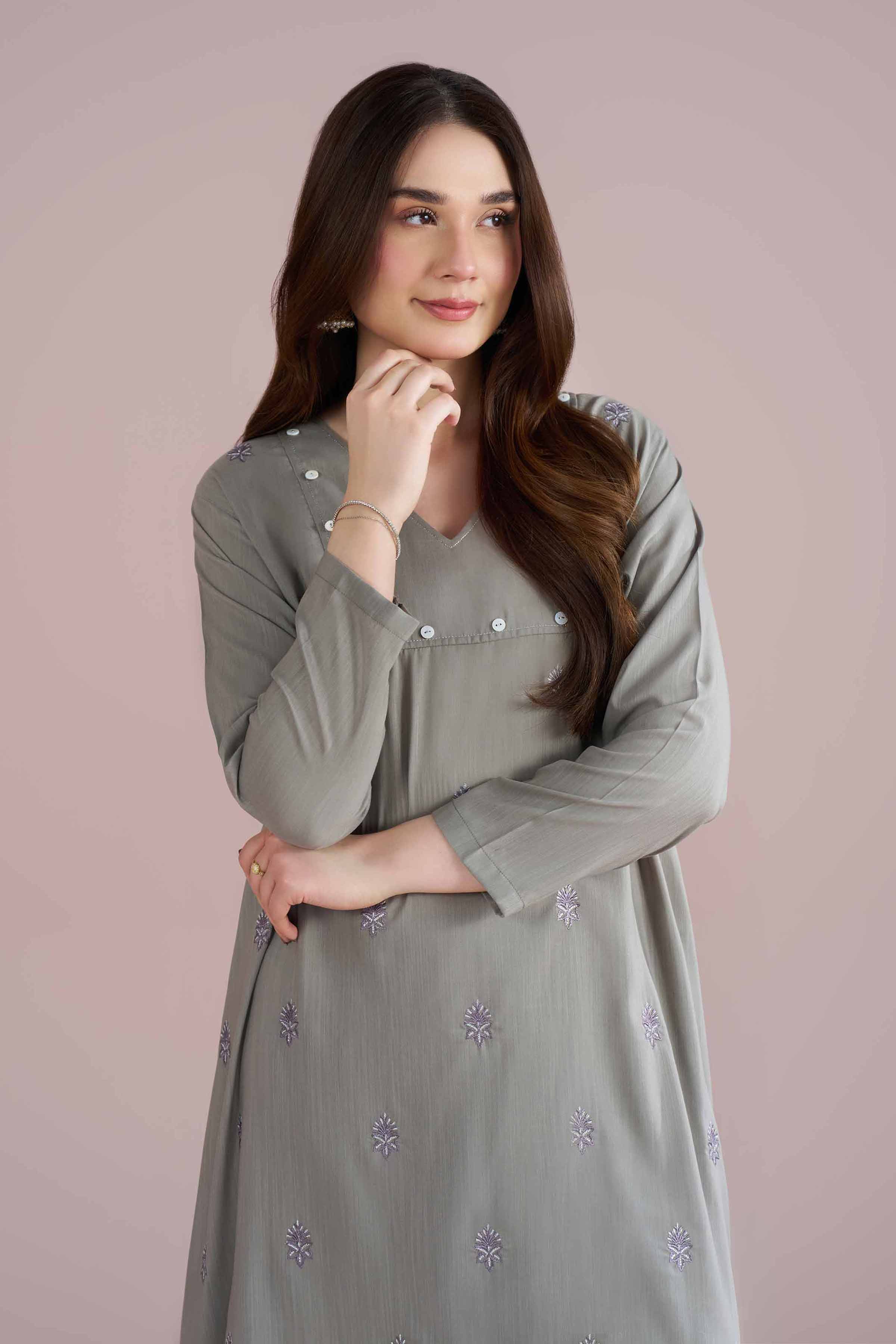 NishatUK - Grey Embroidered Lawn 2-piece ready to wear Dress