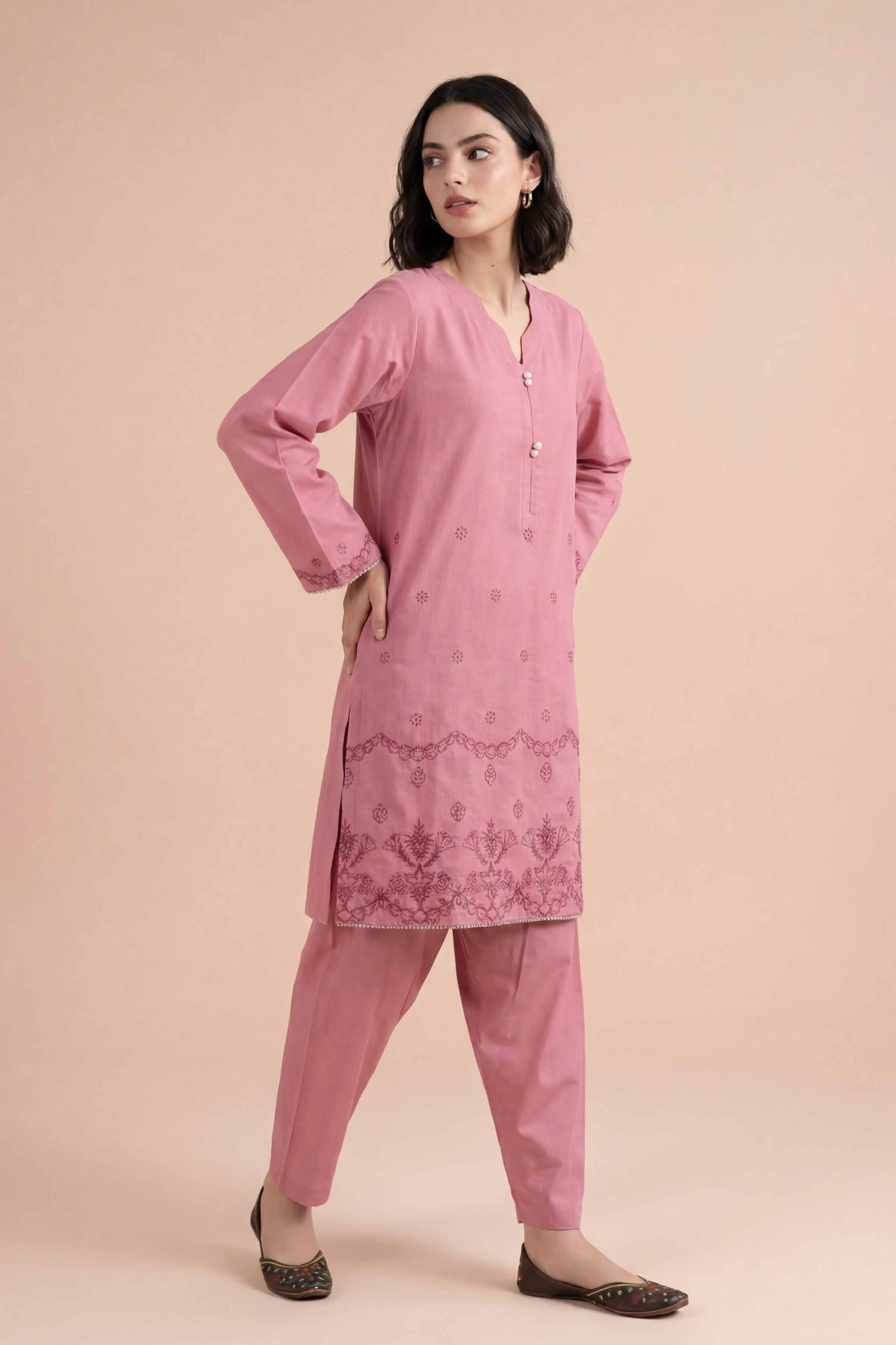 Nishat UK - Pink Embroidered Lawn 2 Pieces Ready To Wear Dress