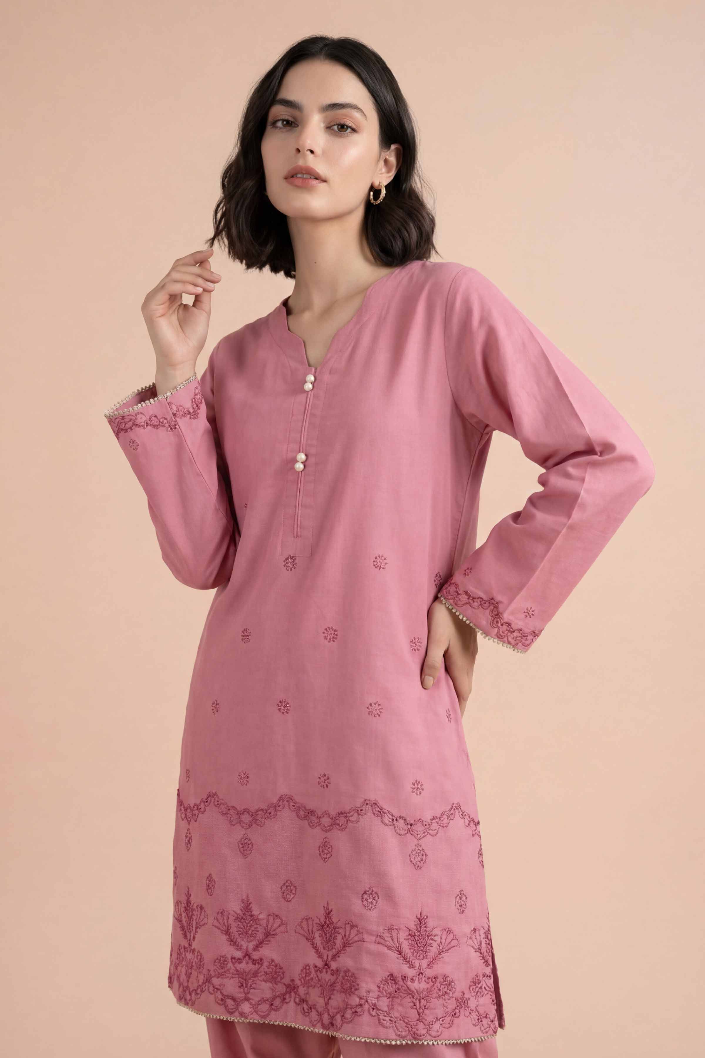 Nishat UK - Pink Embroidered Lawn 2 Pieces Ready To Wear Dress