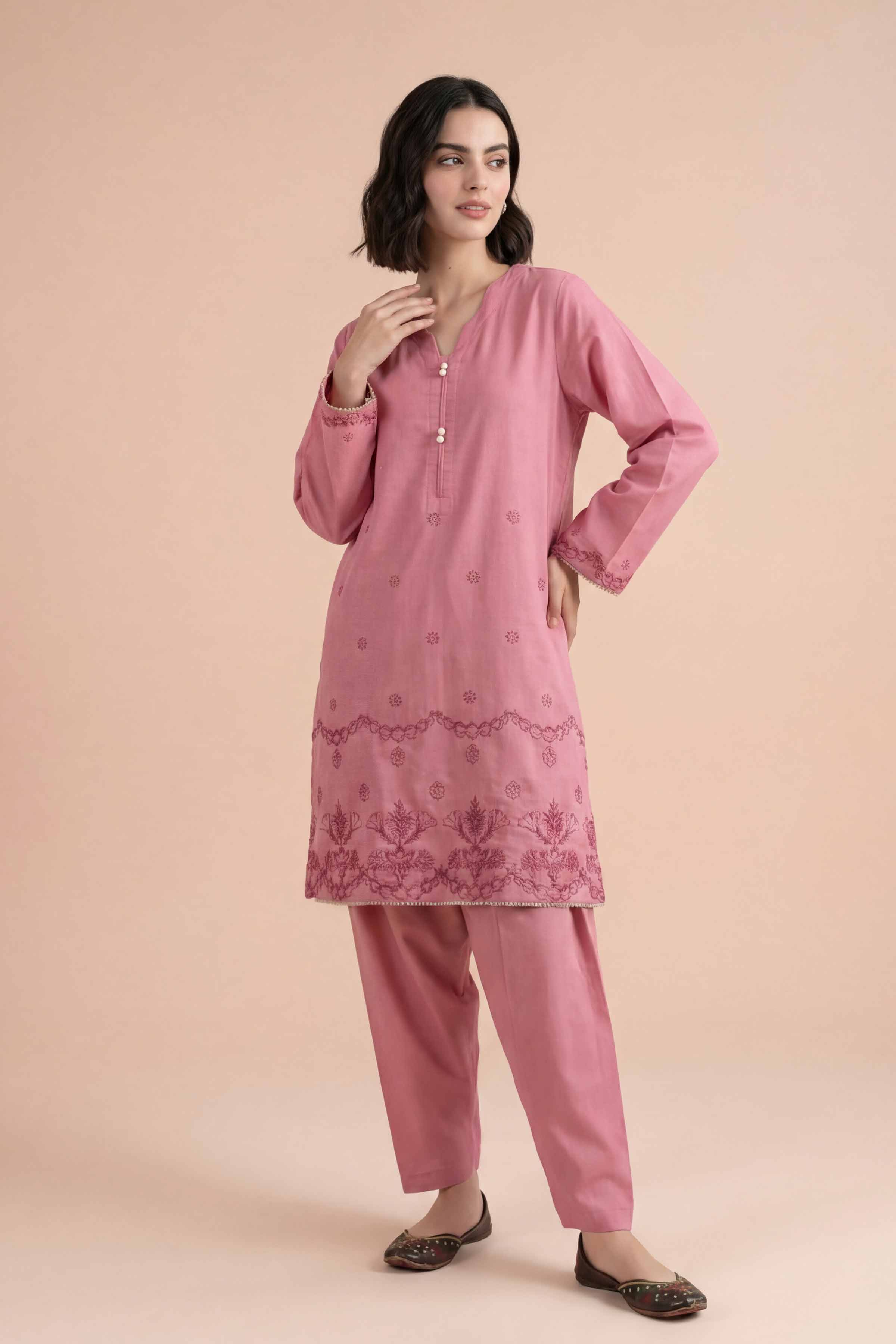 Nishat UK - Pink Embroidered Lawn 2 Pieces Ready To Wear Dress
