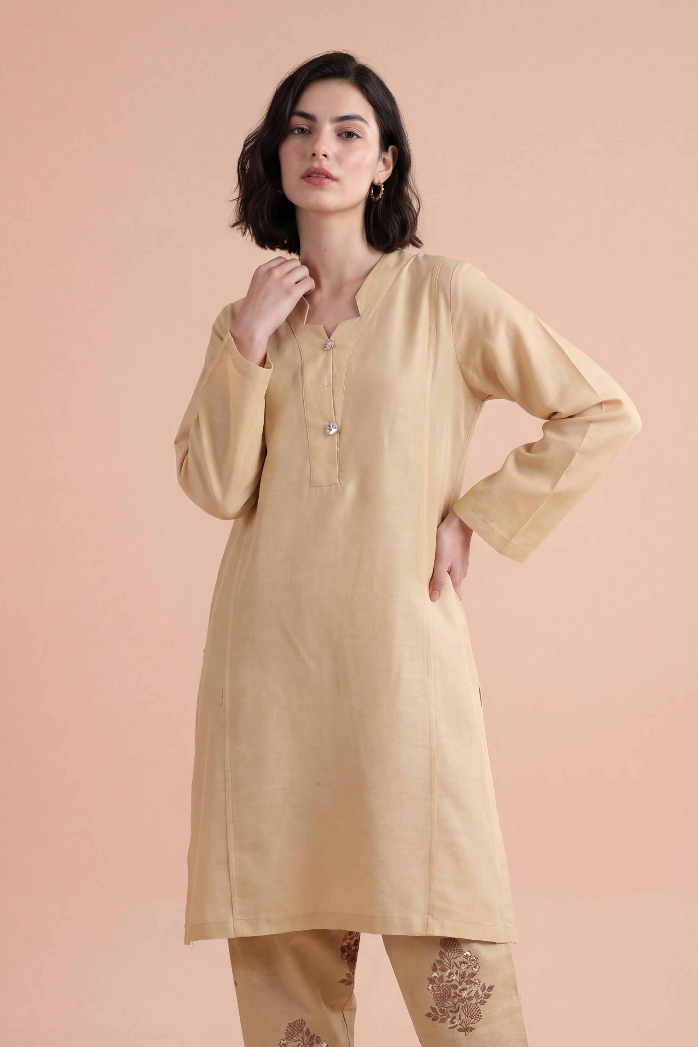 NishatUK - Beige Embroidered Lawn 2-piece ready to wear Dress