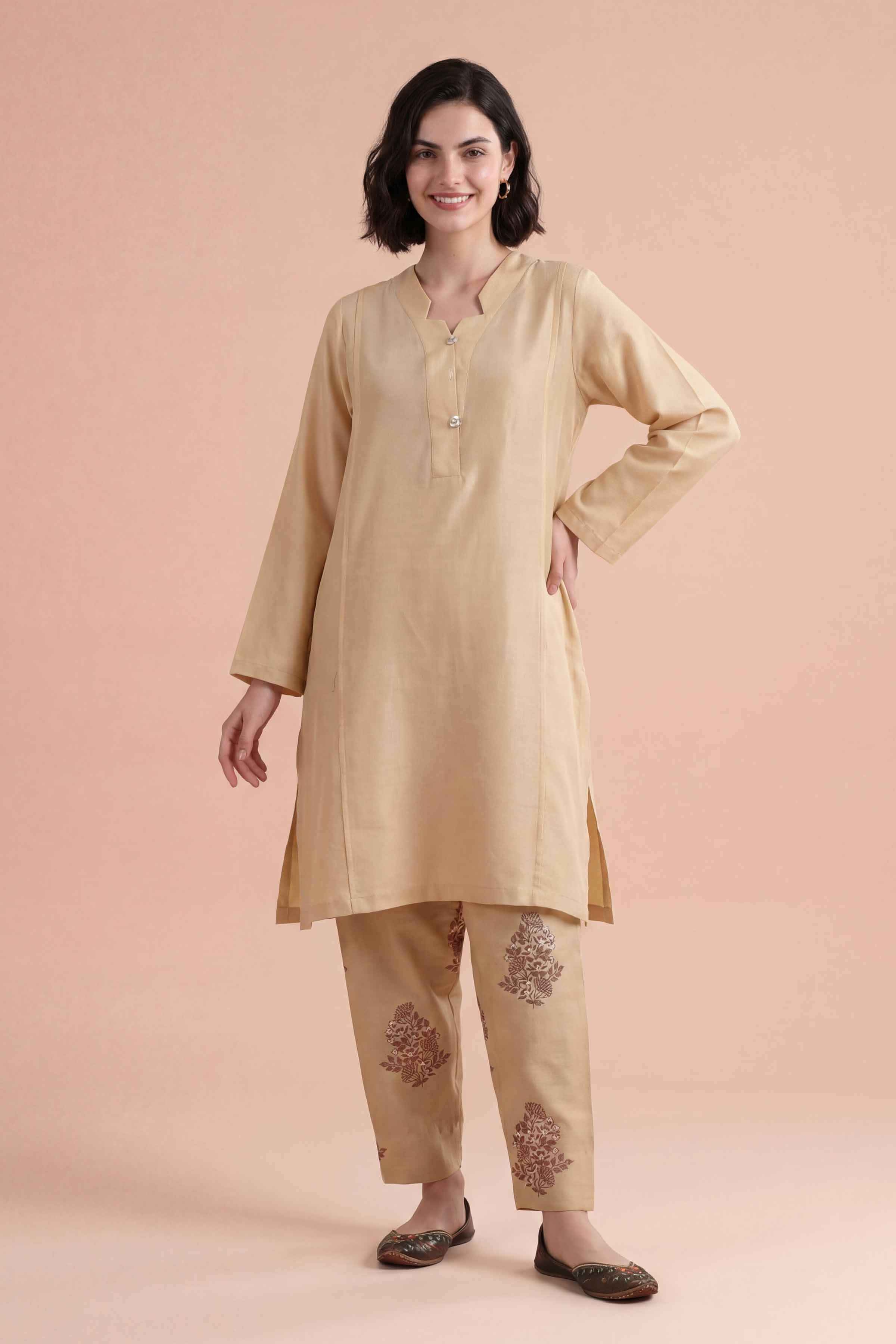 NishatUK - Beige Embroidered Lawn 2-piece ready to wear Dress