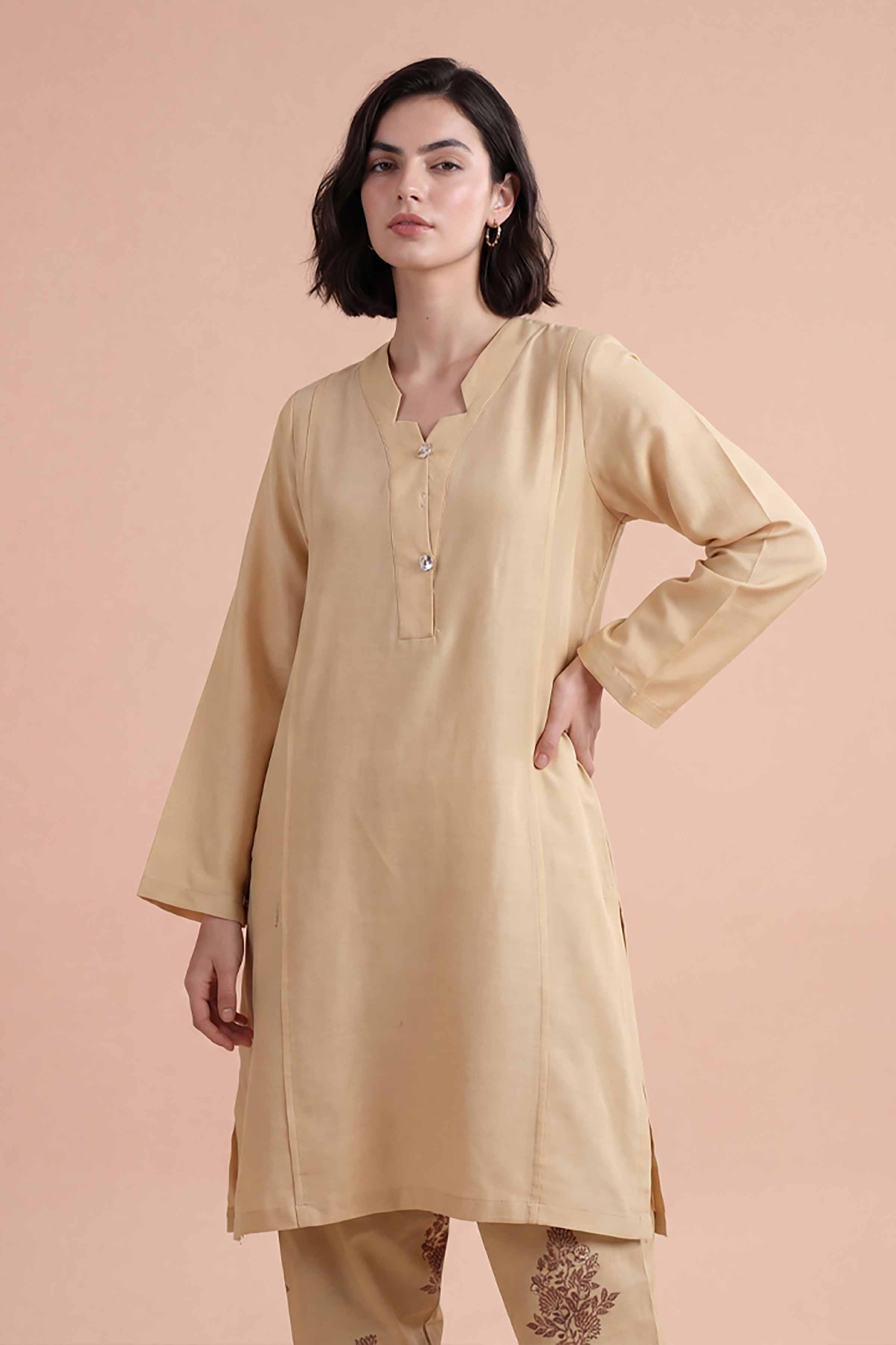 NishatUK - Beige Embroidered Lawn 2-piece ready to wear Dress