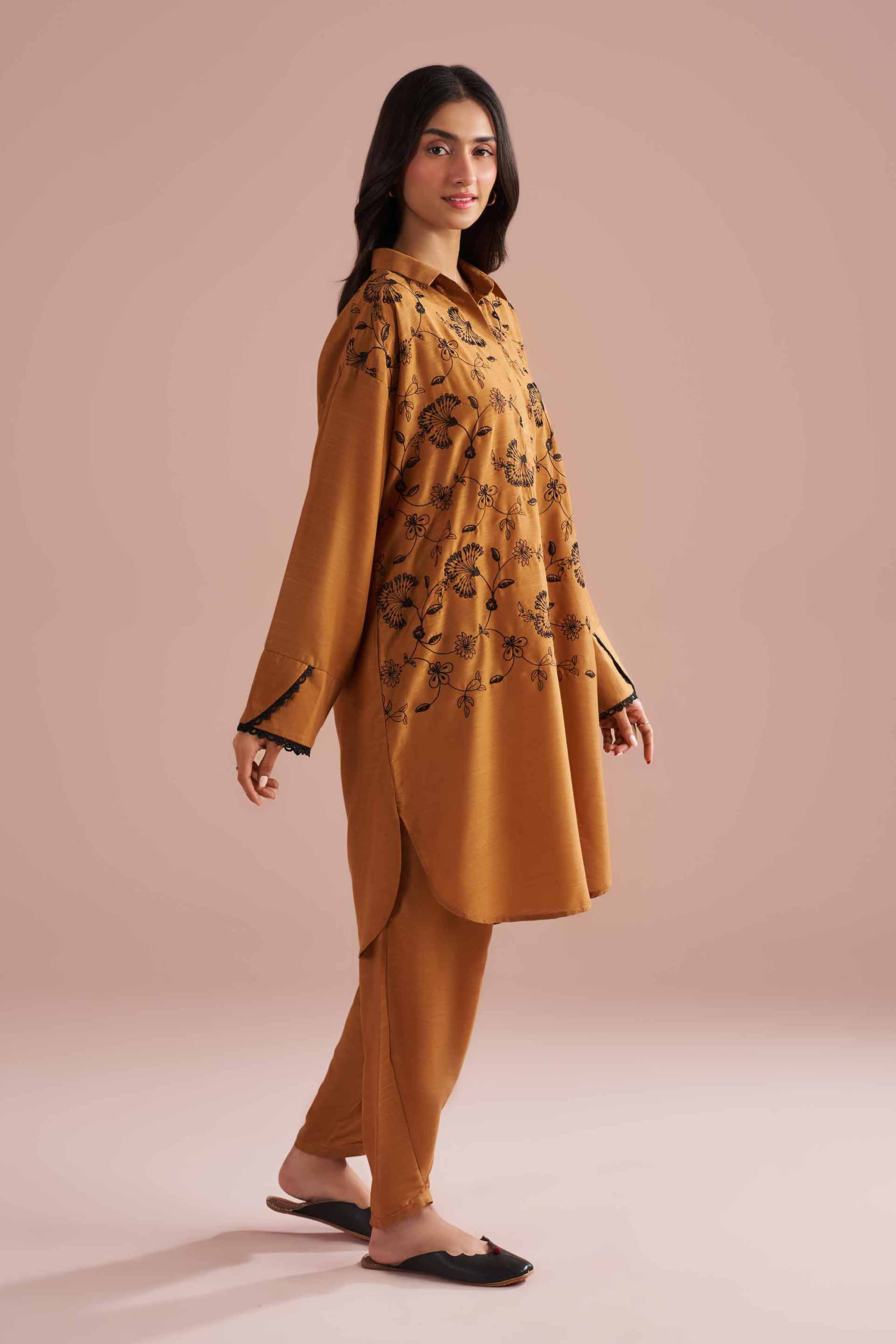 NishatUK - Brown Embroidered Lawn ready to wear Dress
