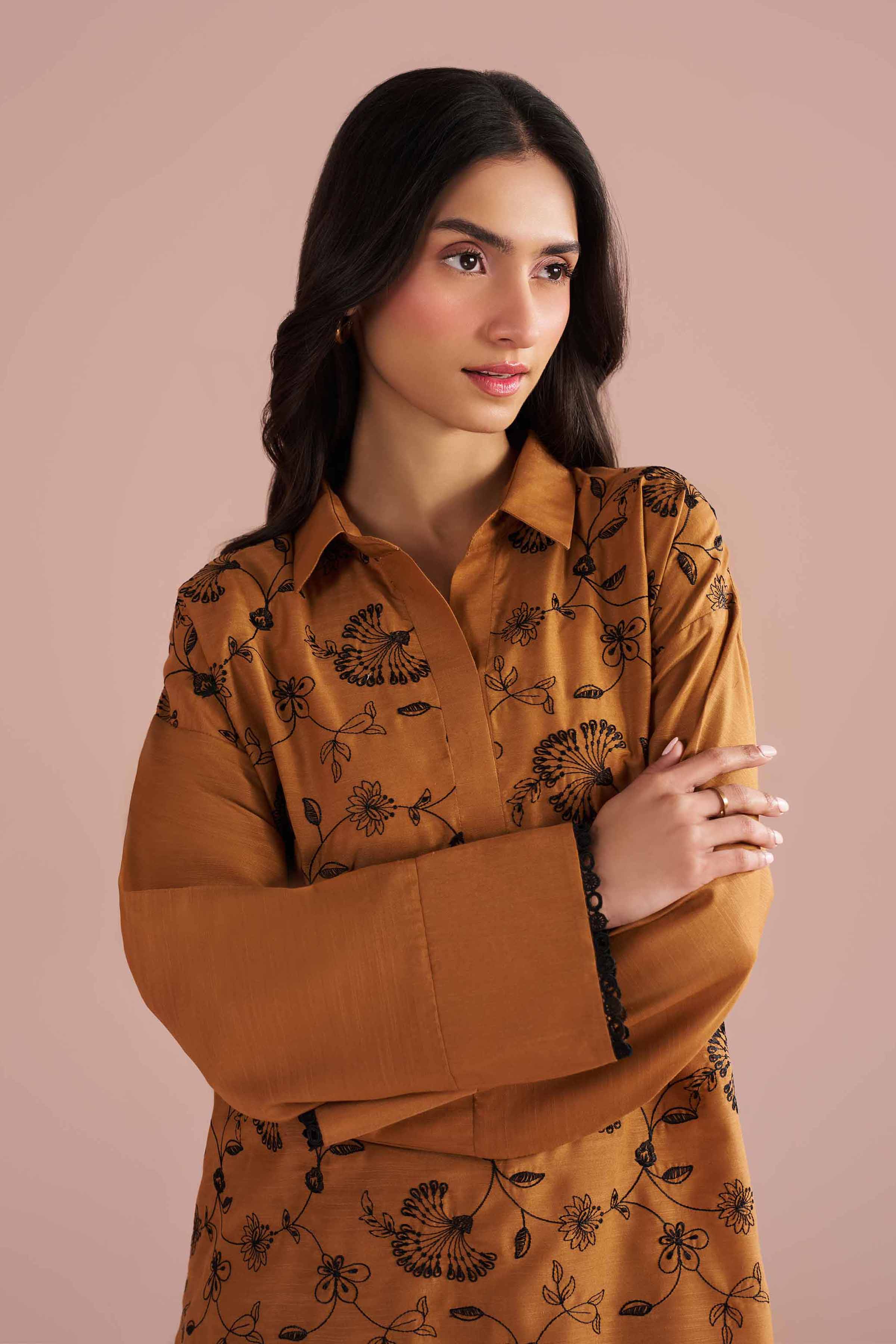 NishatUK - Brown Embroidered Lawn ready to wear Dress