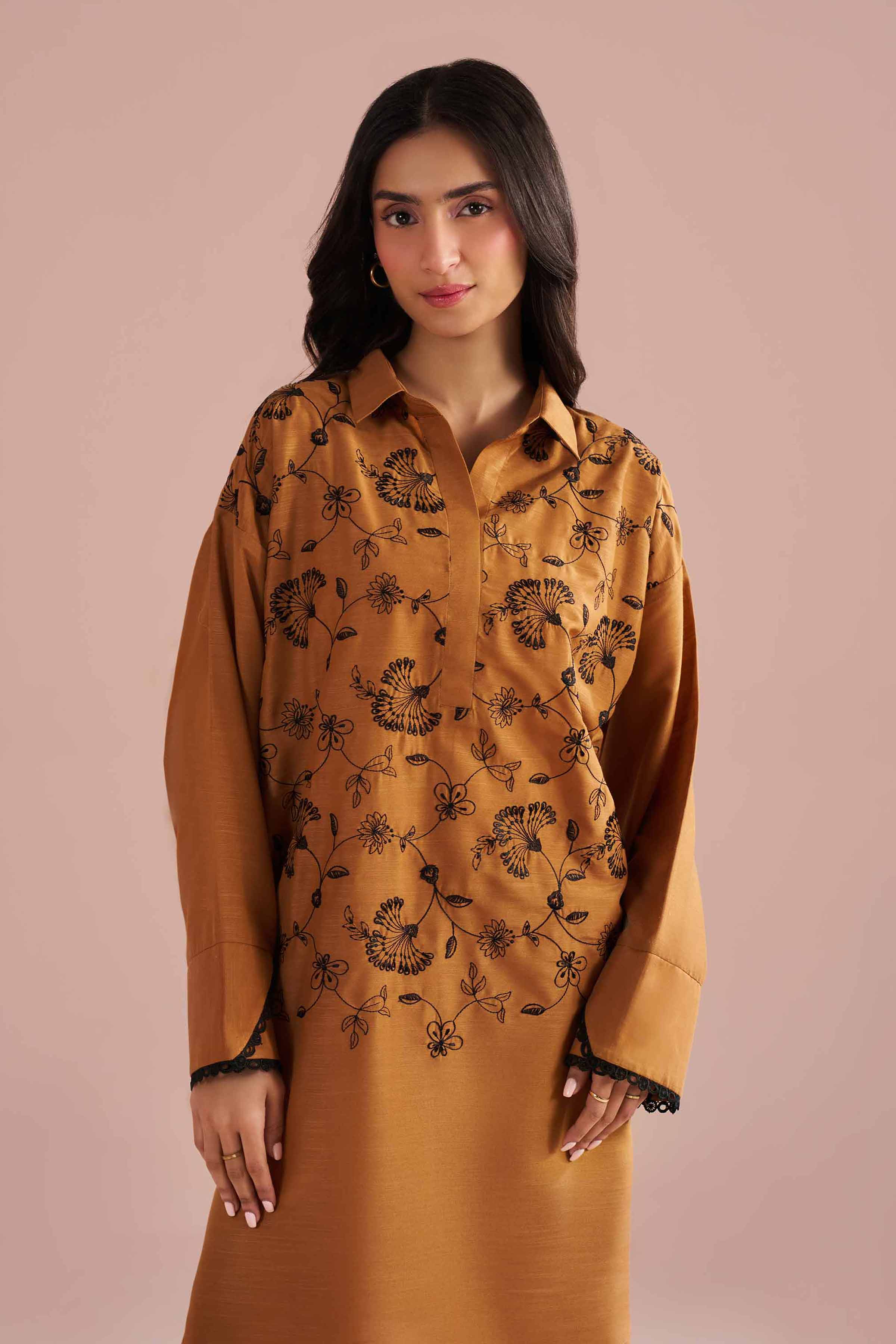 NishatUK - Brown Embroidered Lawn ready to wear Dress
