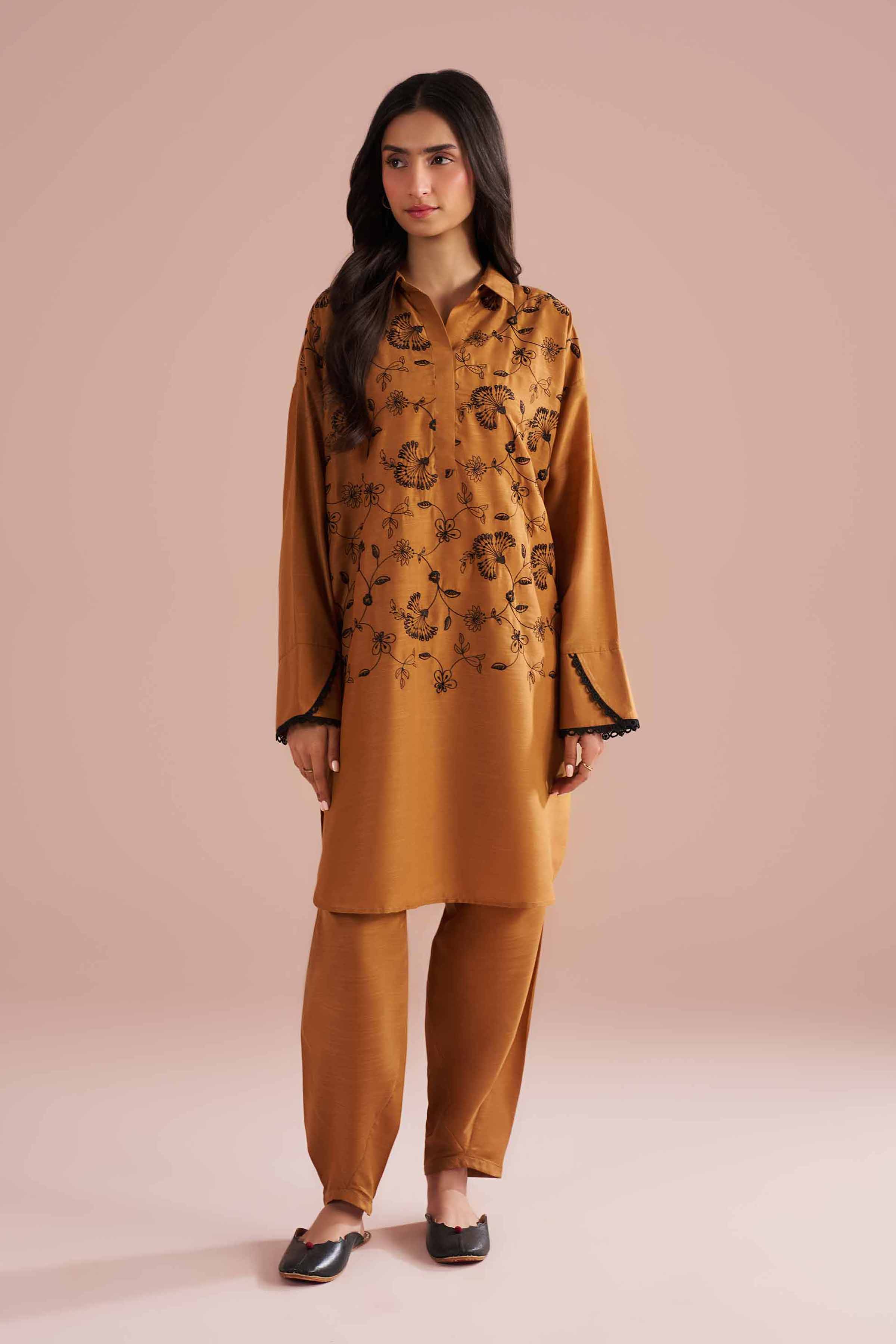 NishatUK - Brown Embroidered Lawn ready to wear Dress