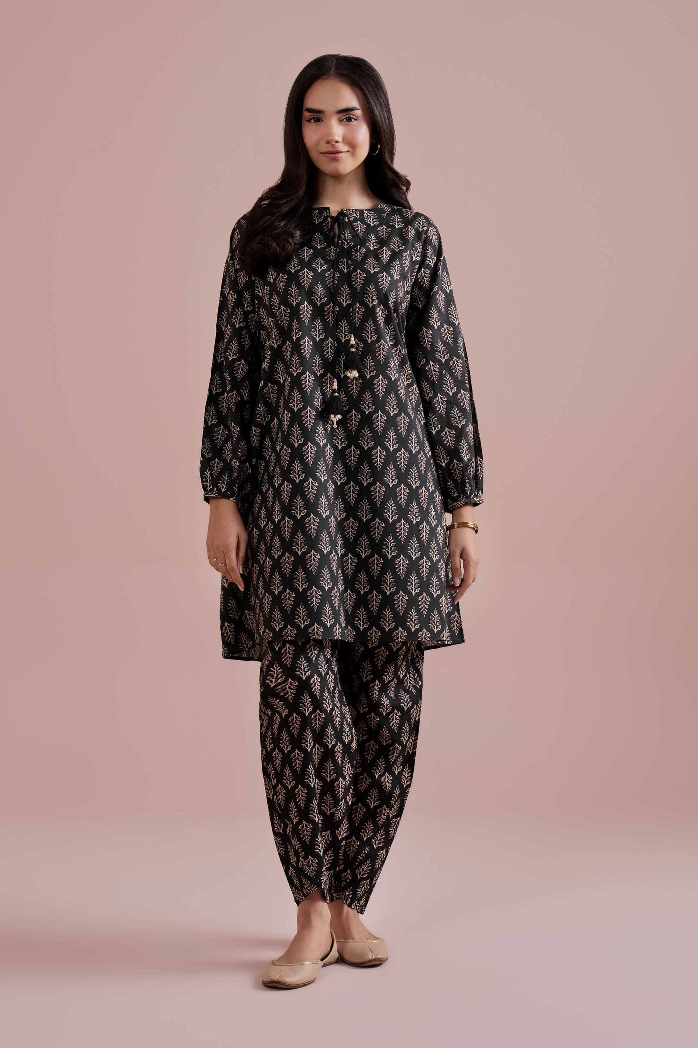 NishatUK - Black Printed Cambric 2-piece ready to wear Dress