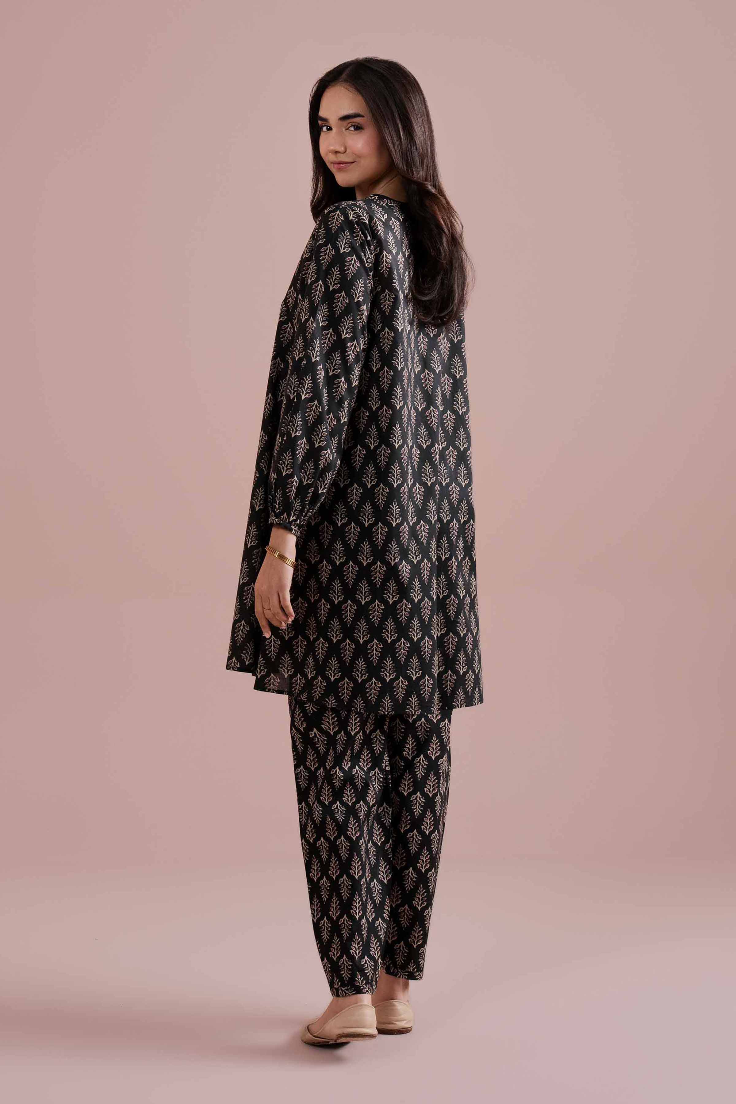 NishatUK - Black Printed Cambric 2-piece ready to wear Dress