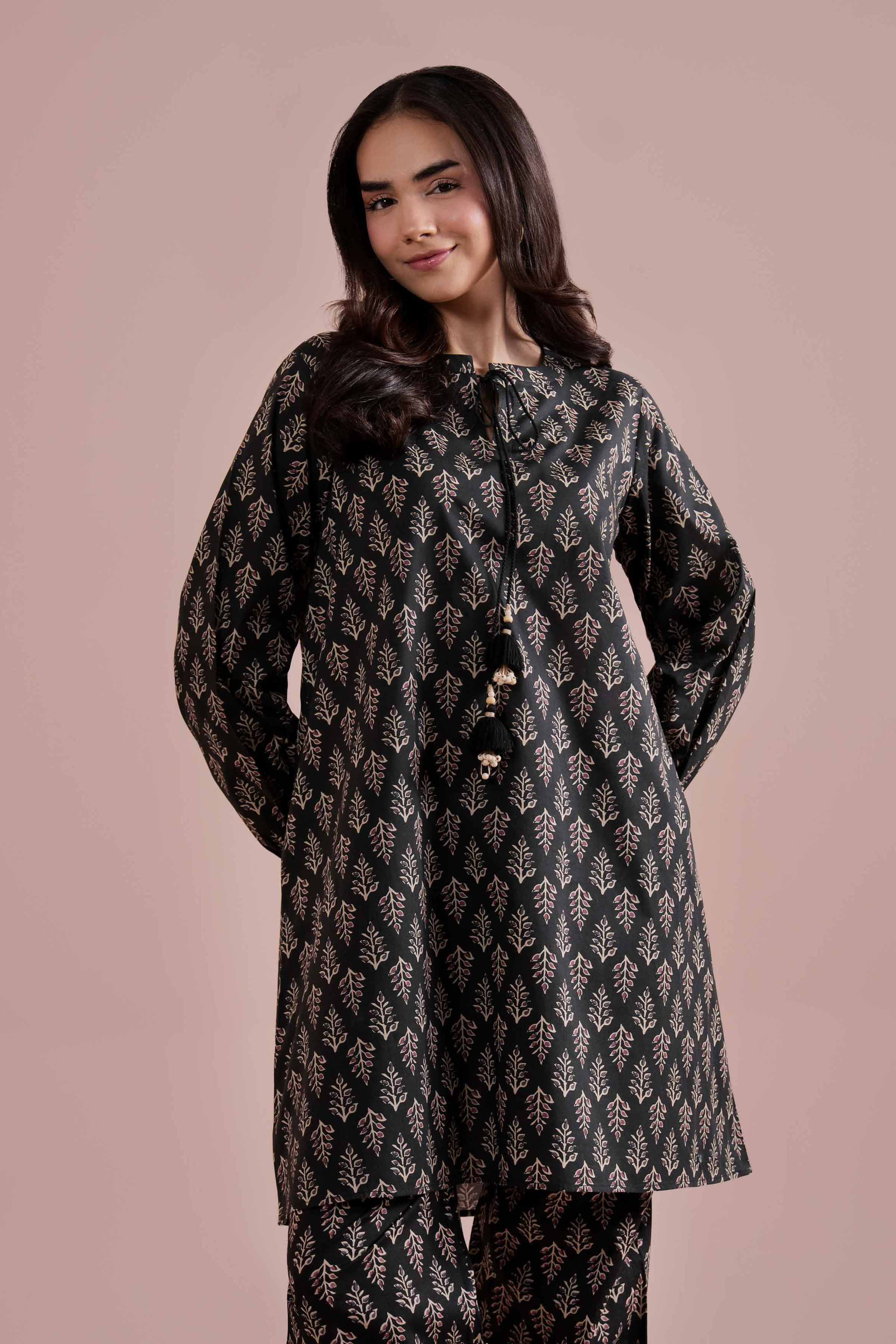 NishatUK - Black Printed Cambric 2-piece ready to wear Dress