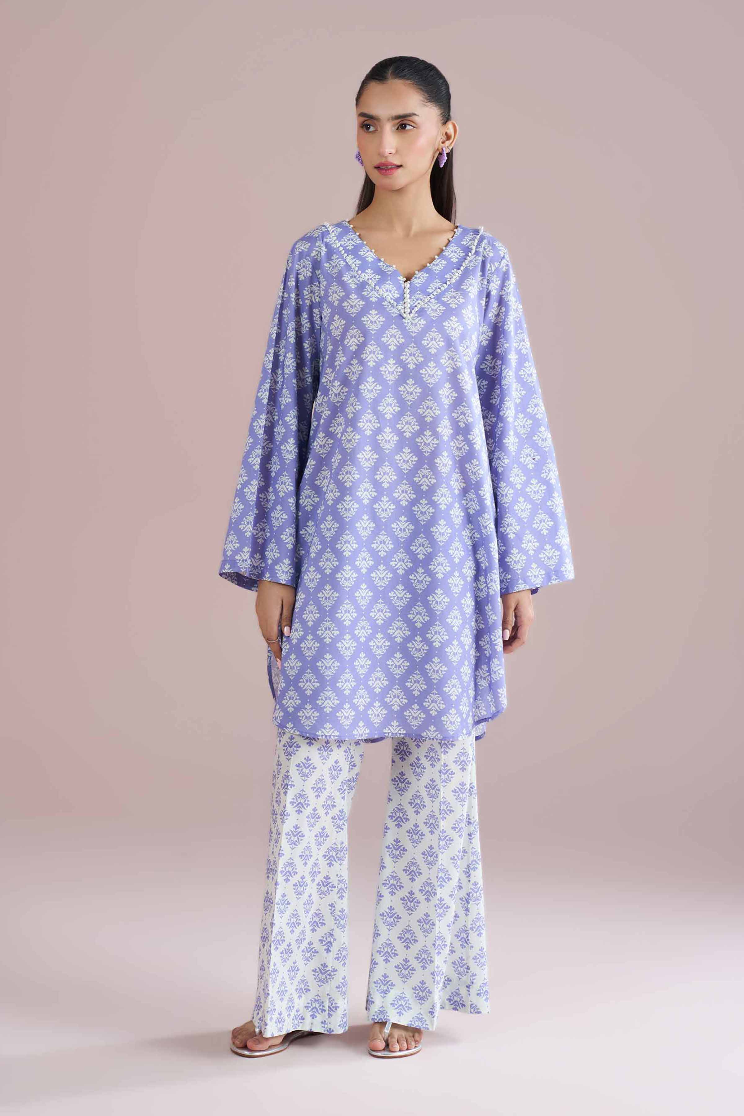 NishatUK - Blue Printed Cambric 2-piece ready to wear Dress
