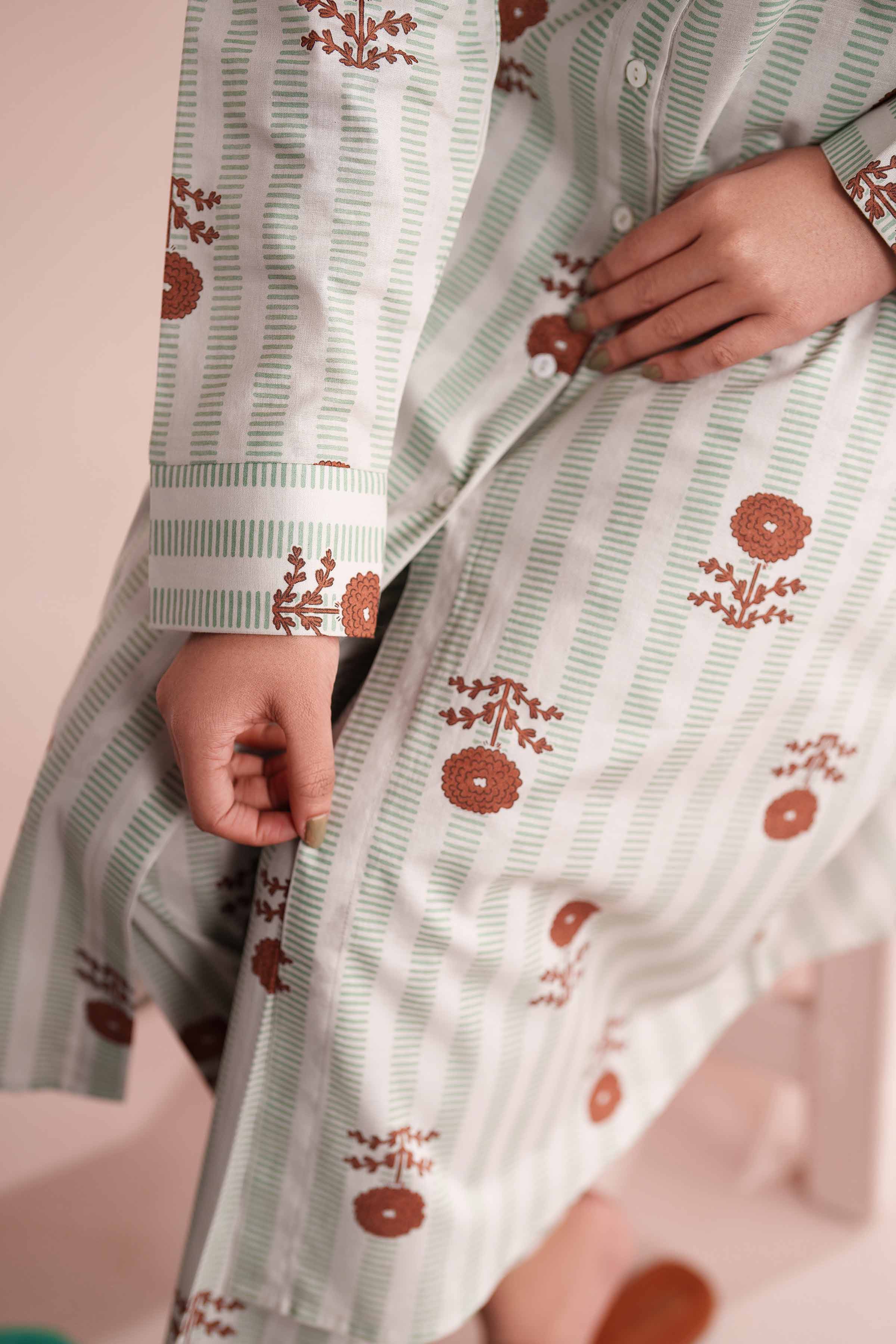 NishatUK - Green Printed Cambric 2-piece ready to wear Dress