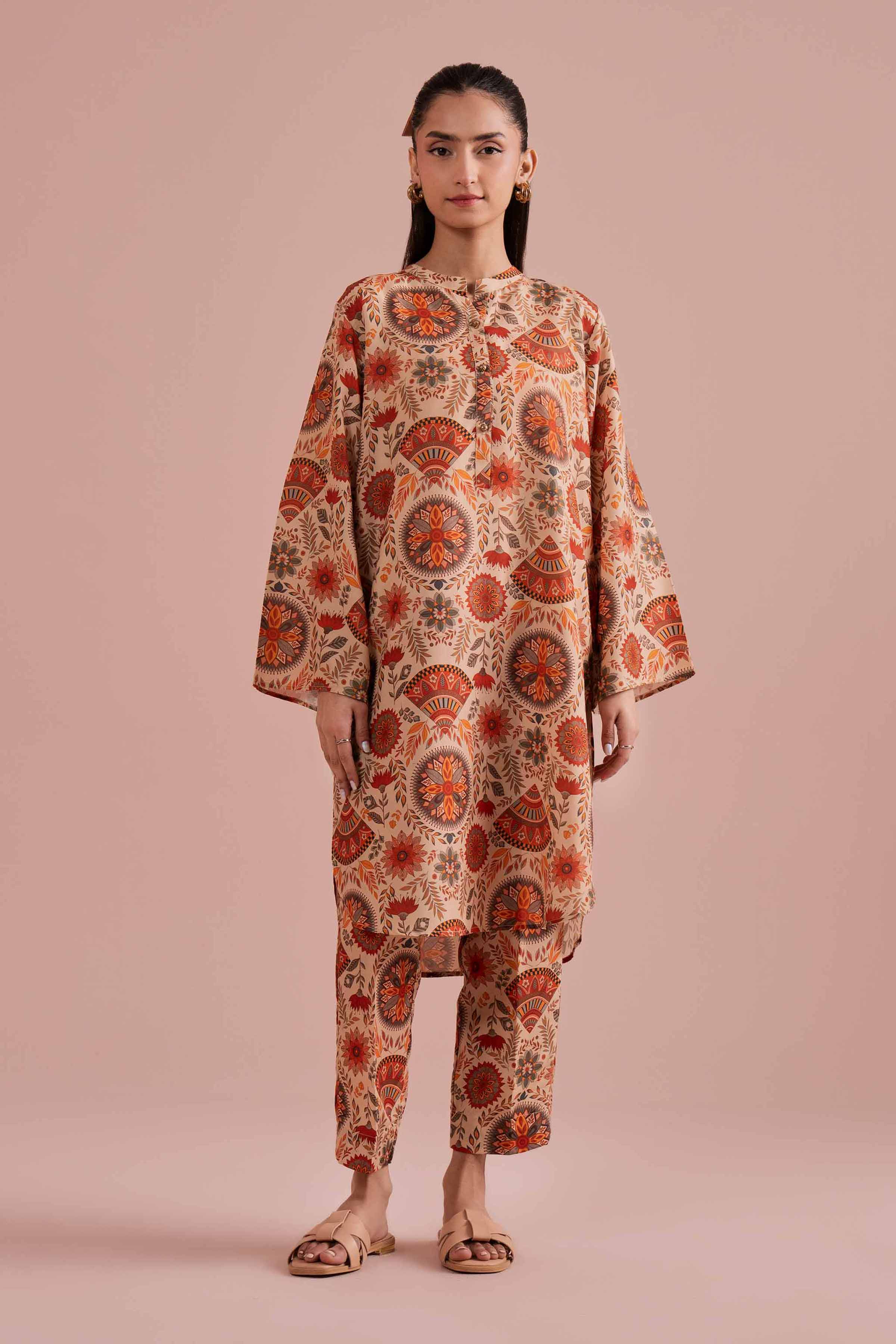 NishatUK - Beige Printed Lawn 2-piece ready to wear Dress