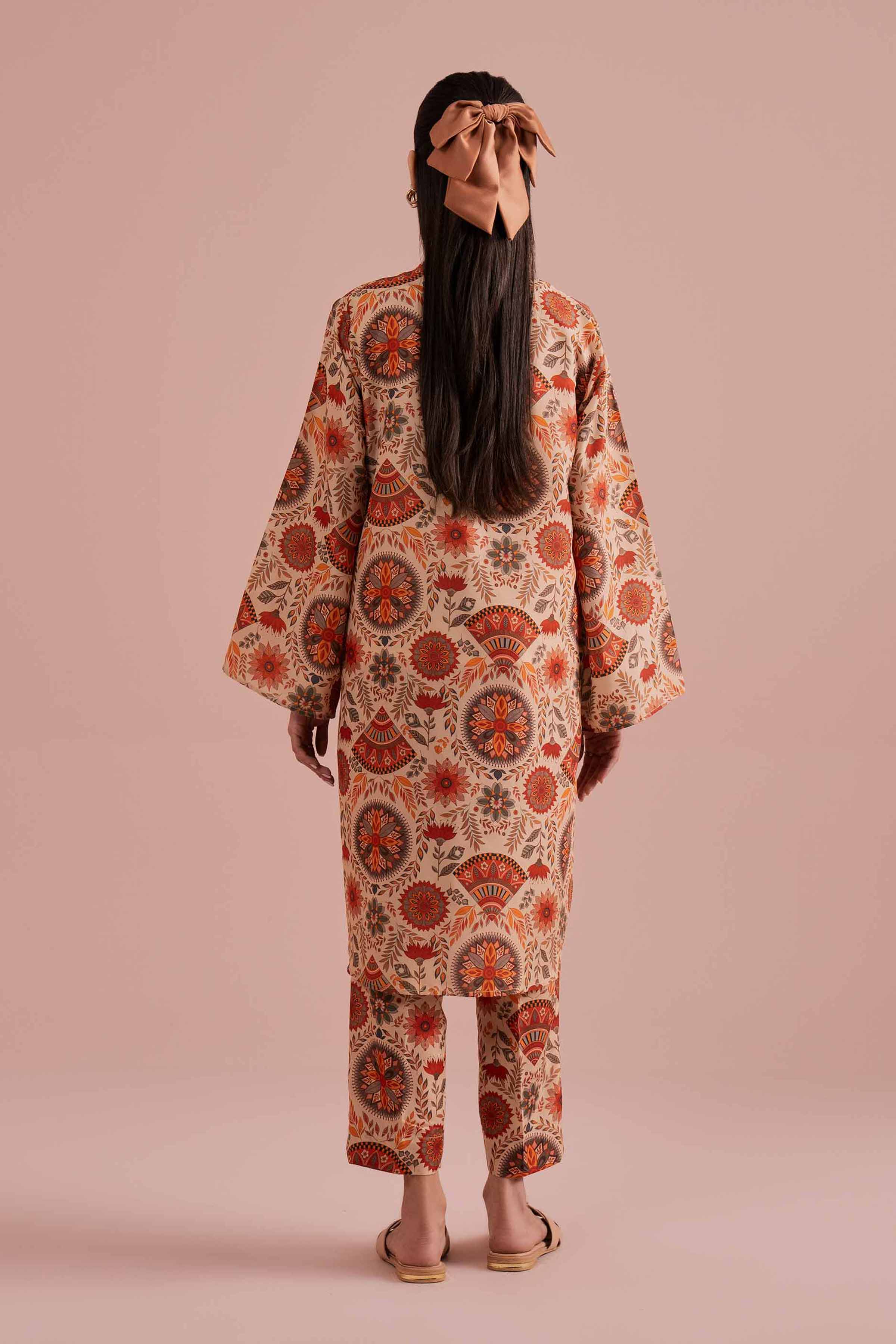 NishatUK - Beige Printed Lawn 2-piece ready to wear Dress