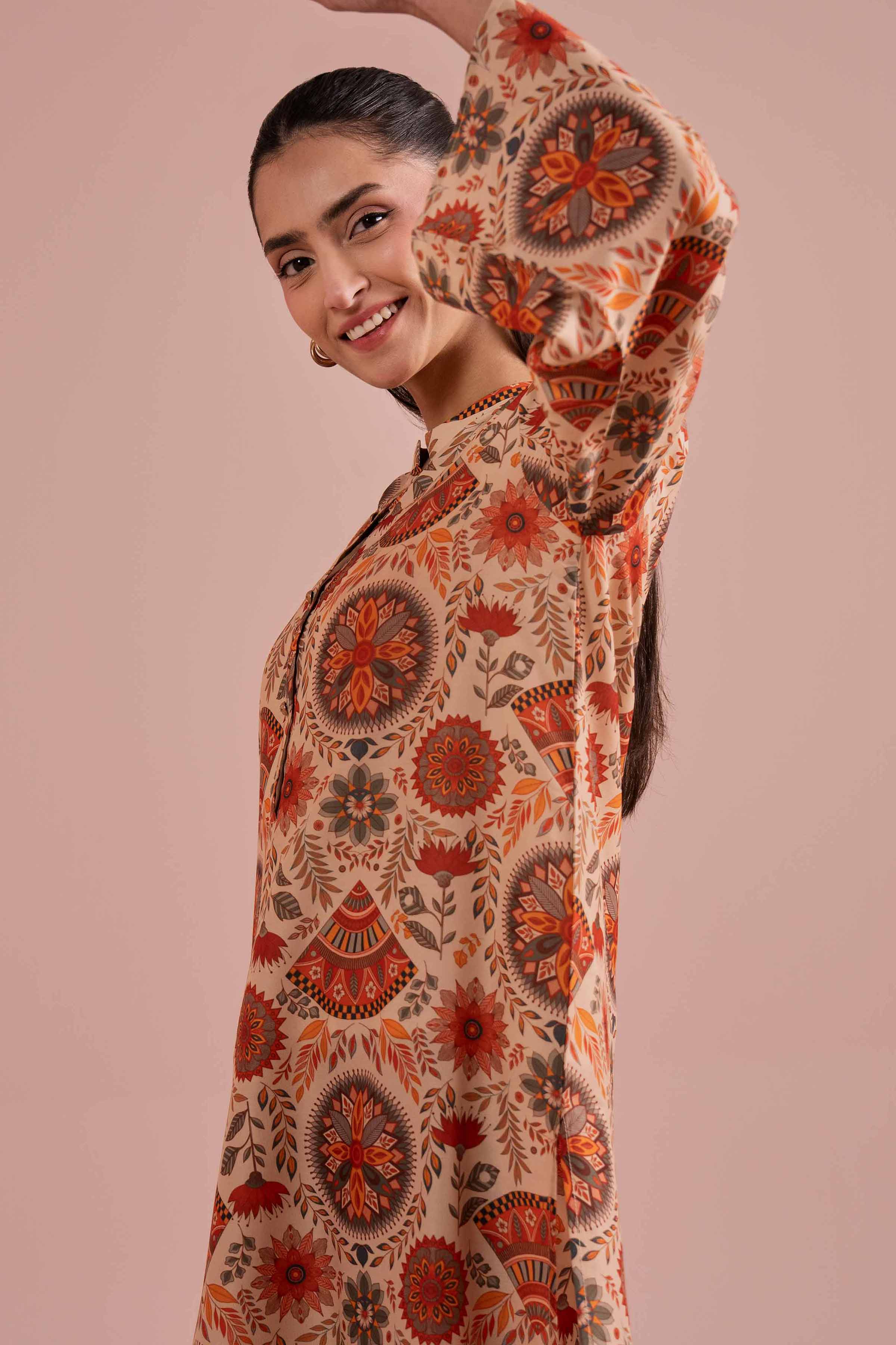 NishatUK - Beige Printed Lawn 2-piece ready to wear Dress