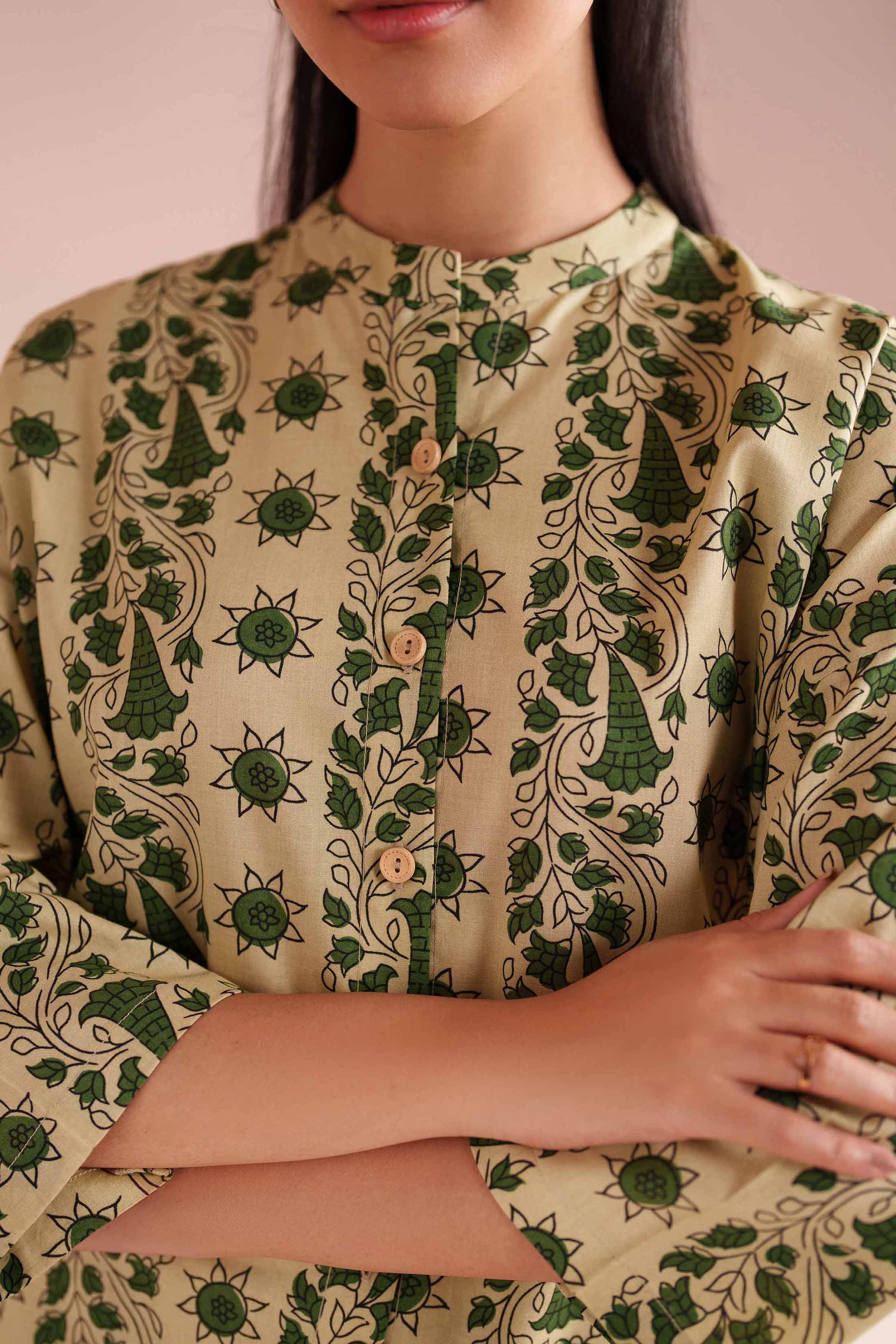 NishatUK - Beige Printed Cambric 2-piece ready to wear Dress