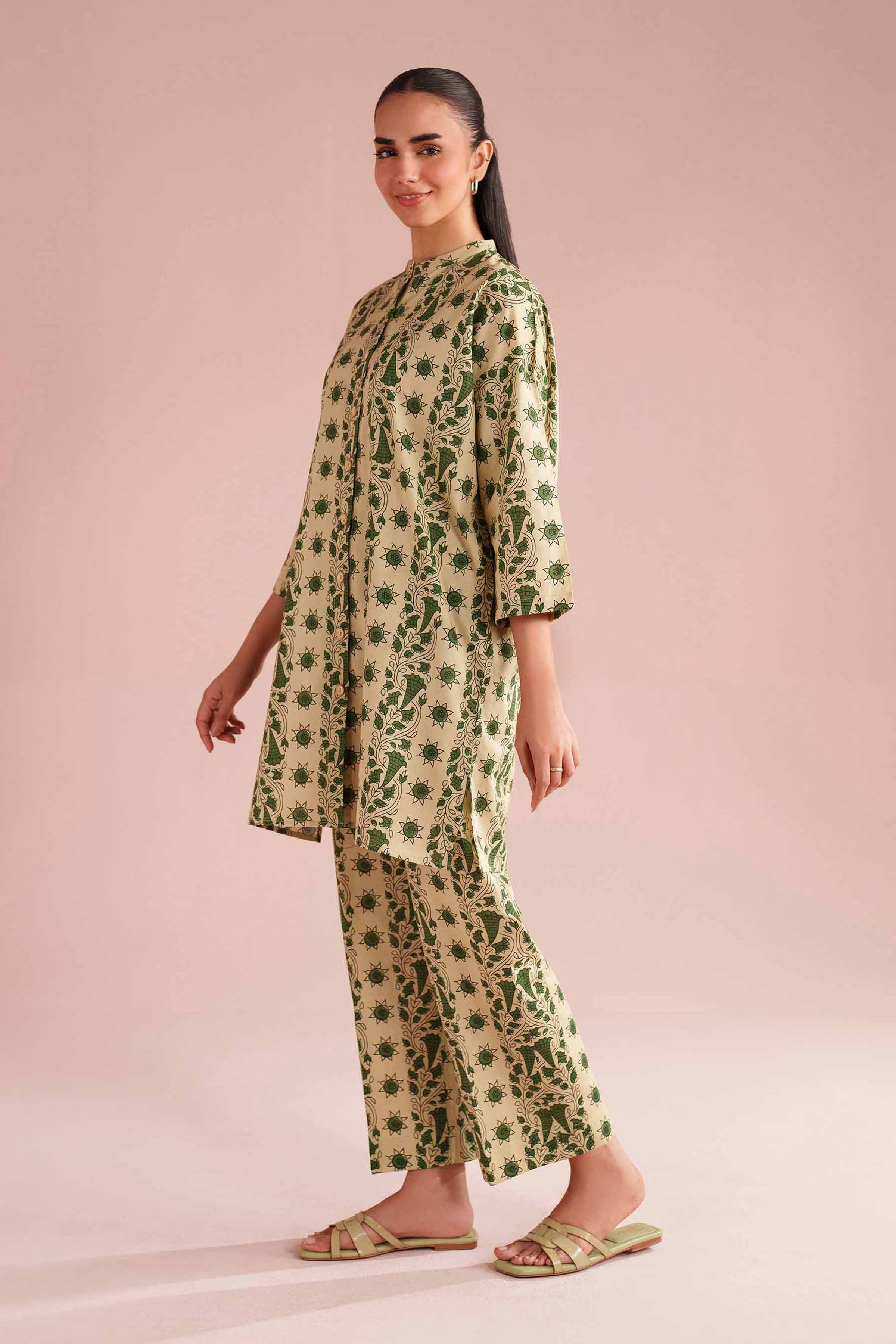 NishatUK - Beige Printed Cambric 2-piece ready to wear Dress