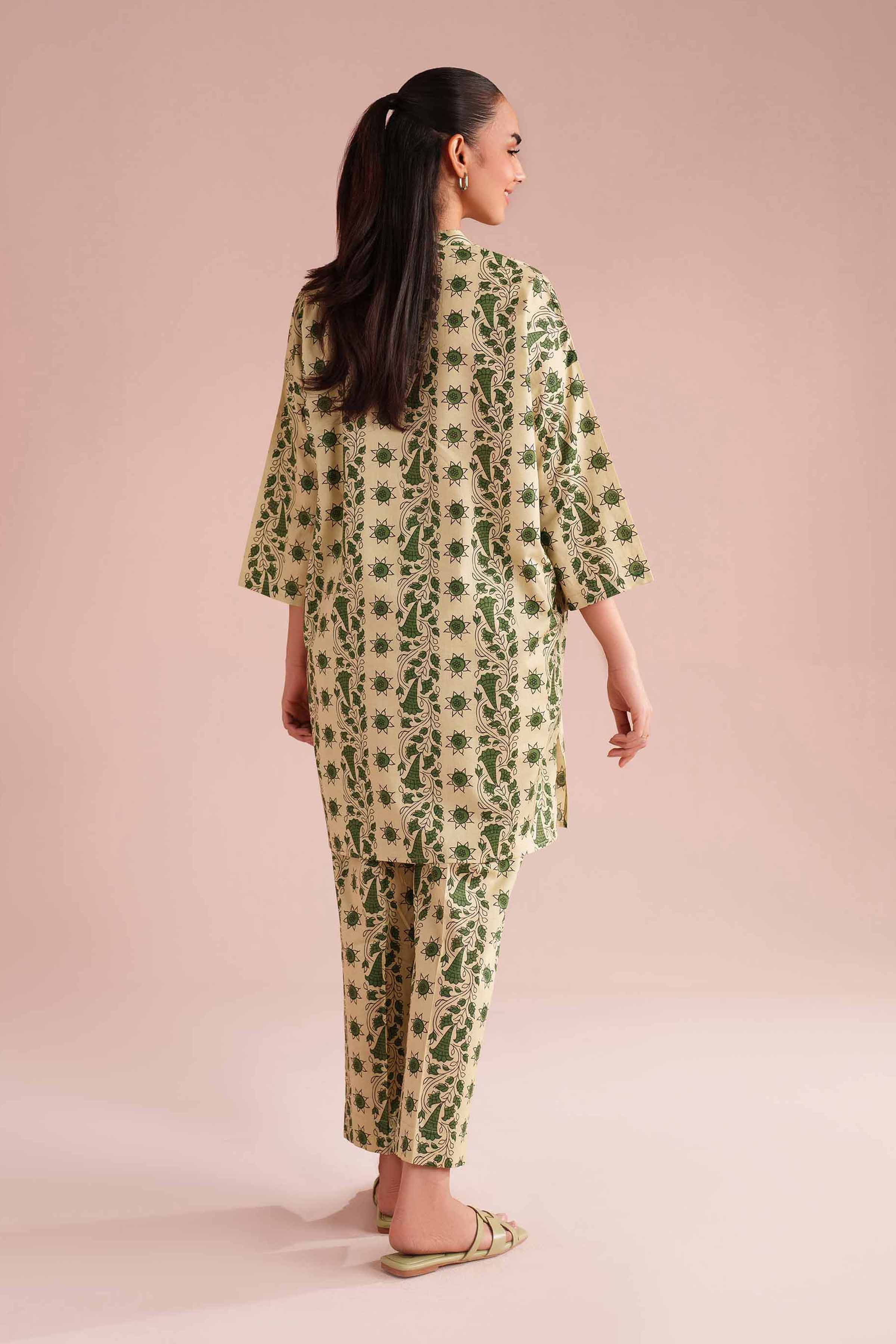 NishatUK - Beige Printed Cambric 2-piece ready to wear Dress