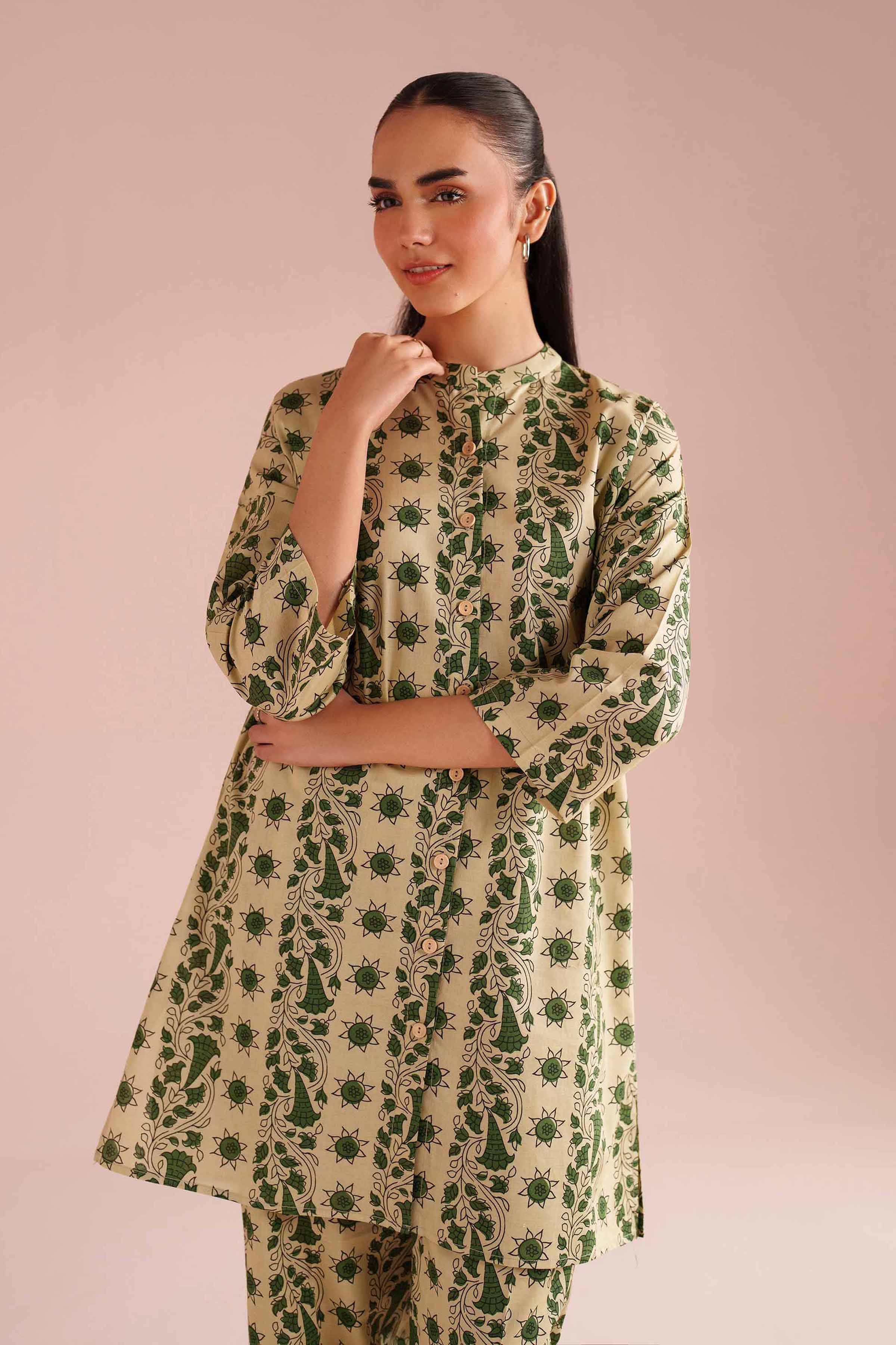 NishatUK - Beige Printed Cambric 2-piece ready to wear Dress