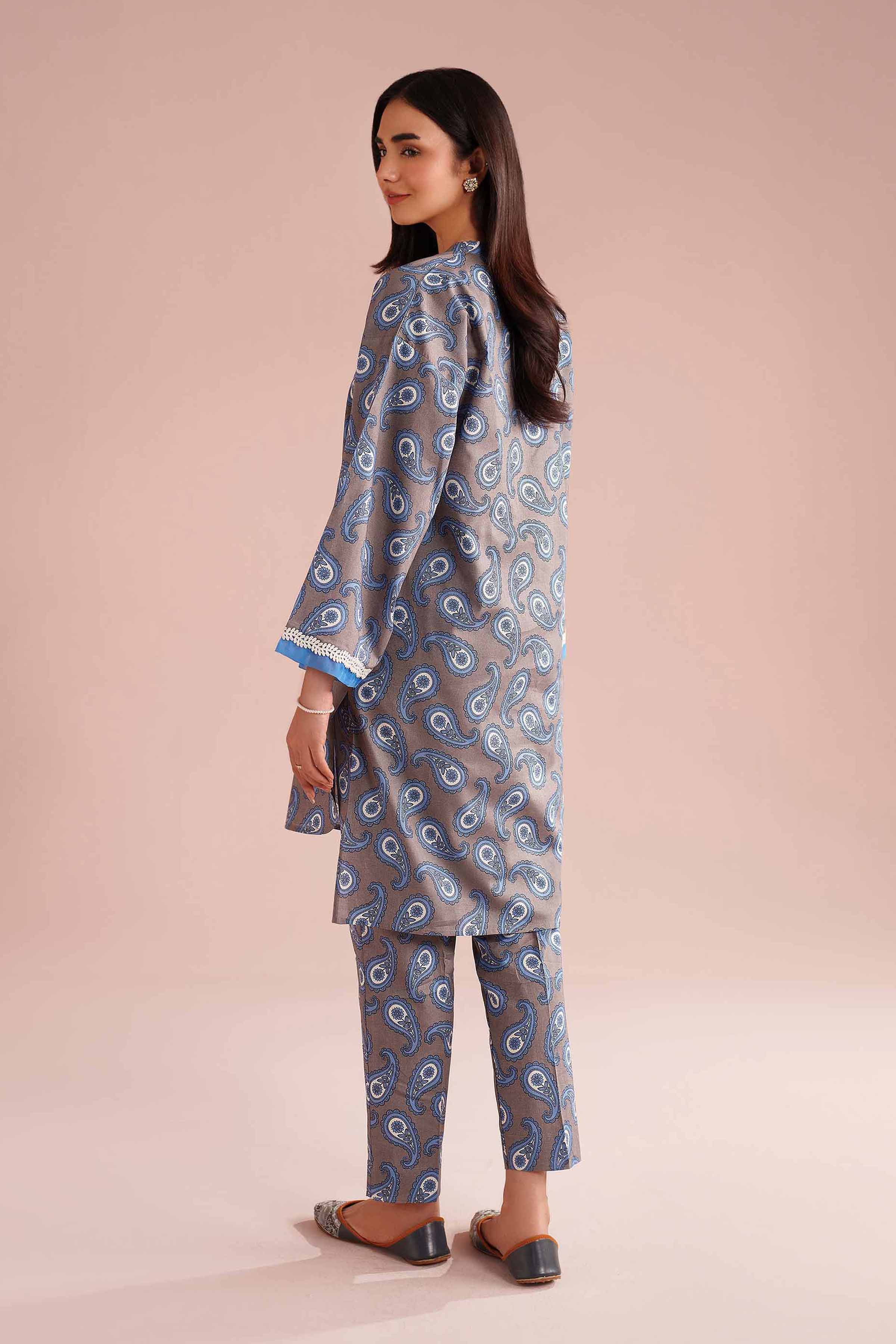 NishatUK - Grey Printed Cambric 2-piece ready to wear Dress