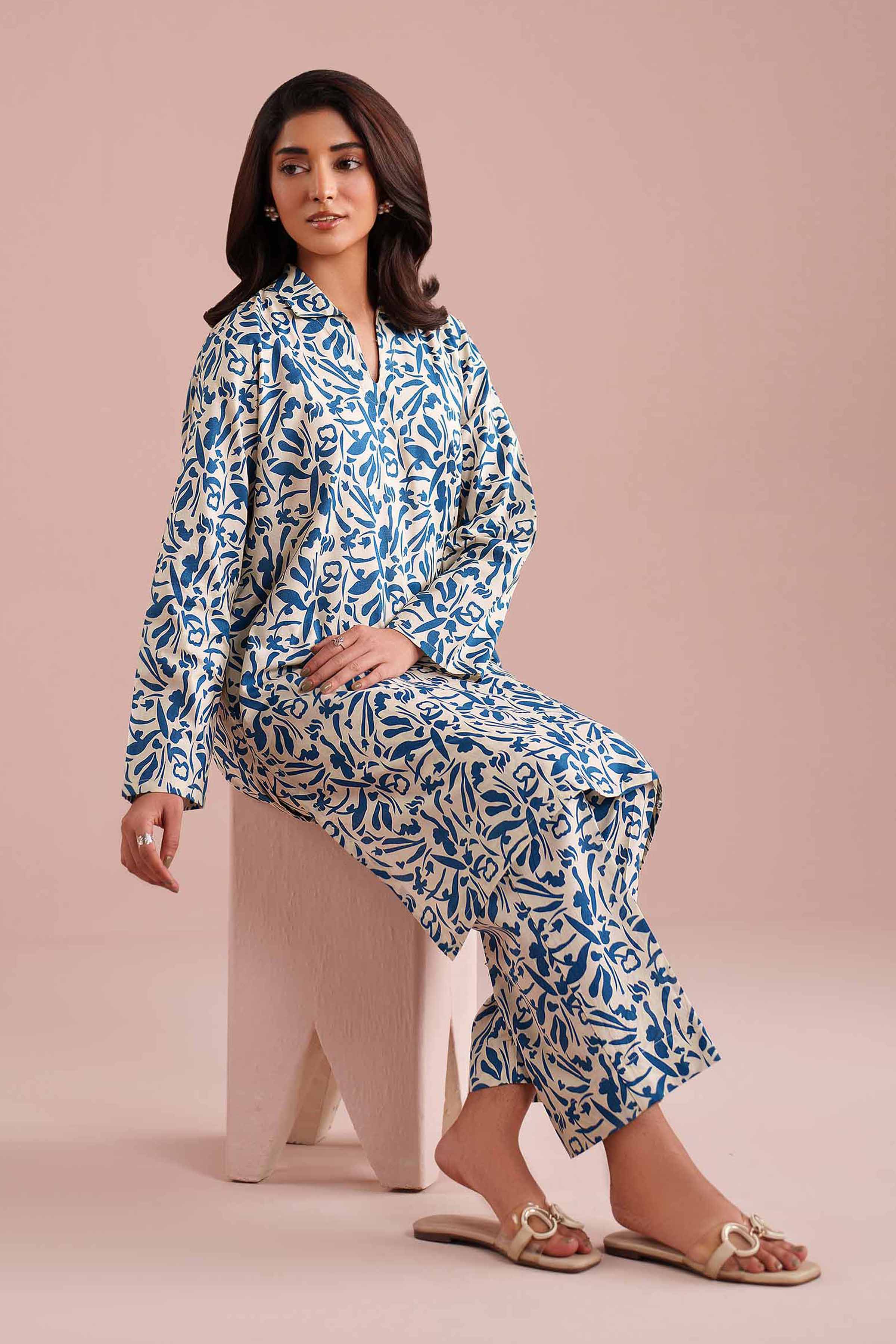 NishatUK - White Printed Cambric 2-piece ready to wear Dress