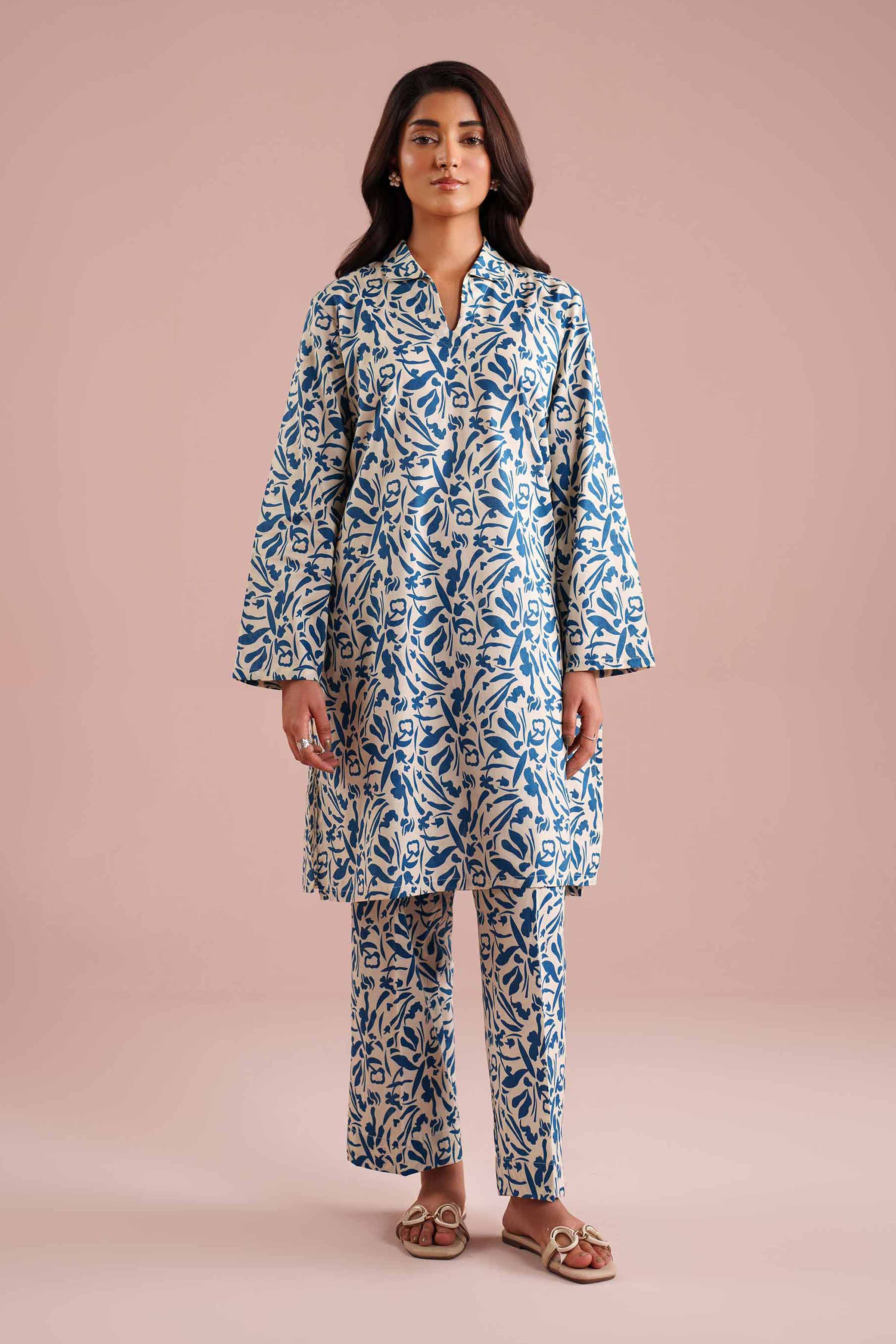 NishatUK - White Printed Cambric 2-piece ready to wear Dress