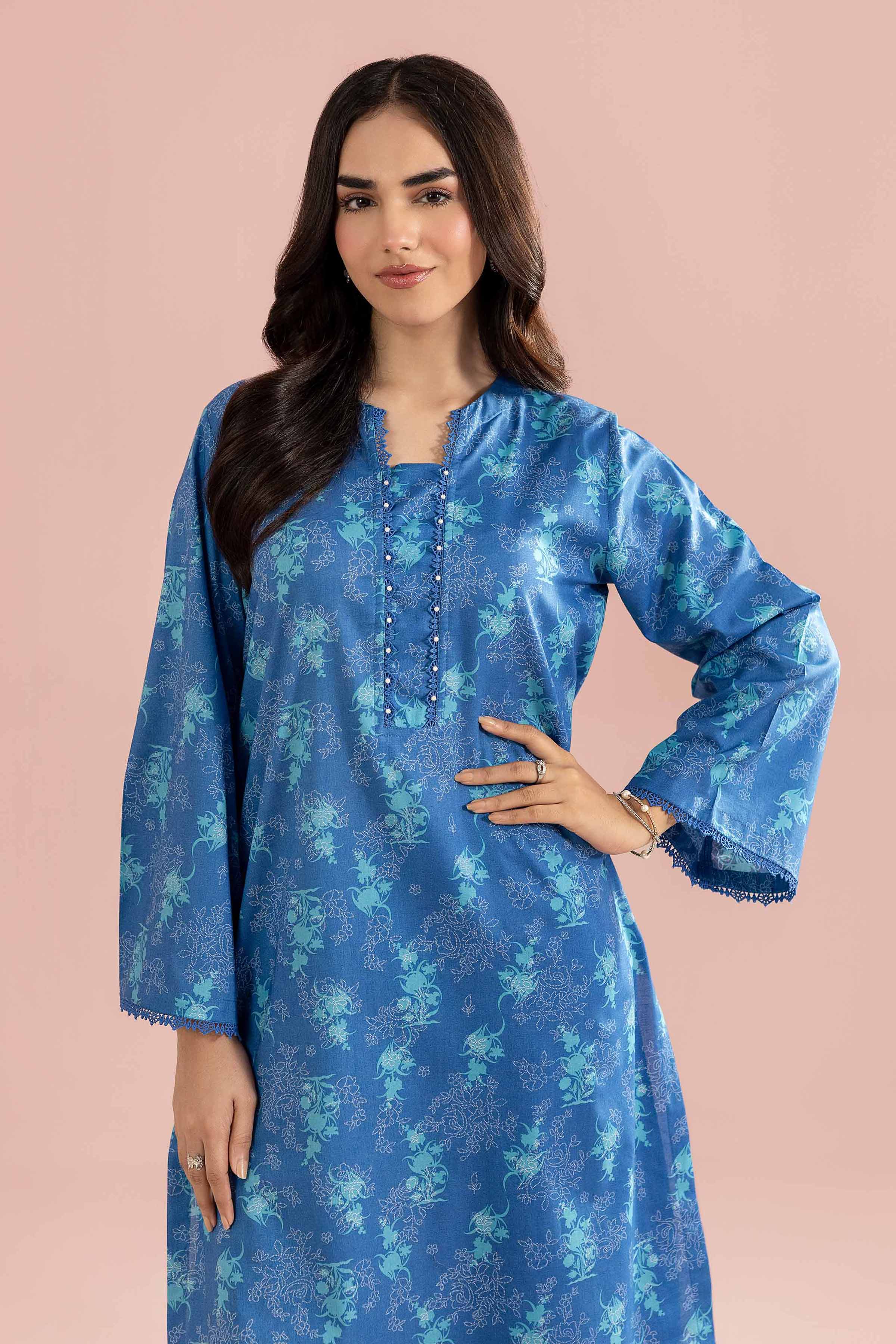 NishatUK - Blue Printed Cambric 2-piece ready to wear Dress
