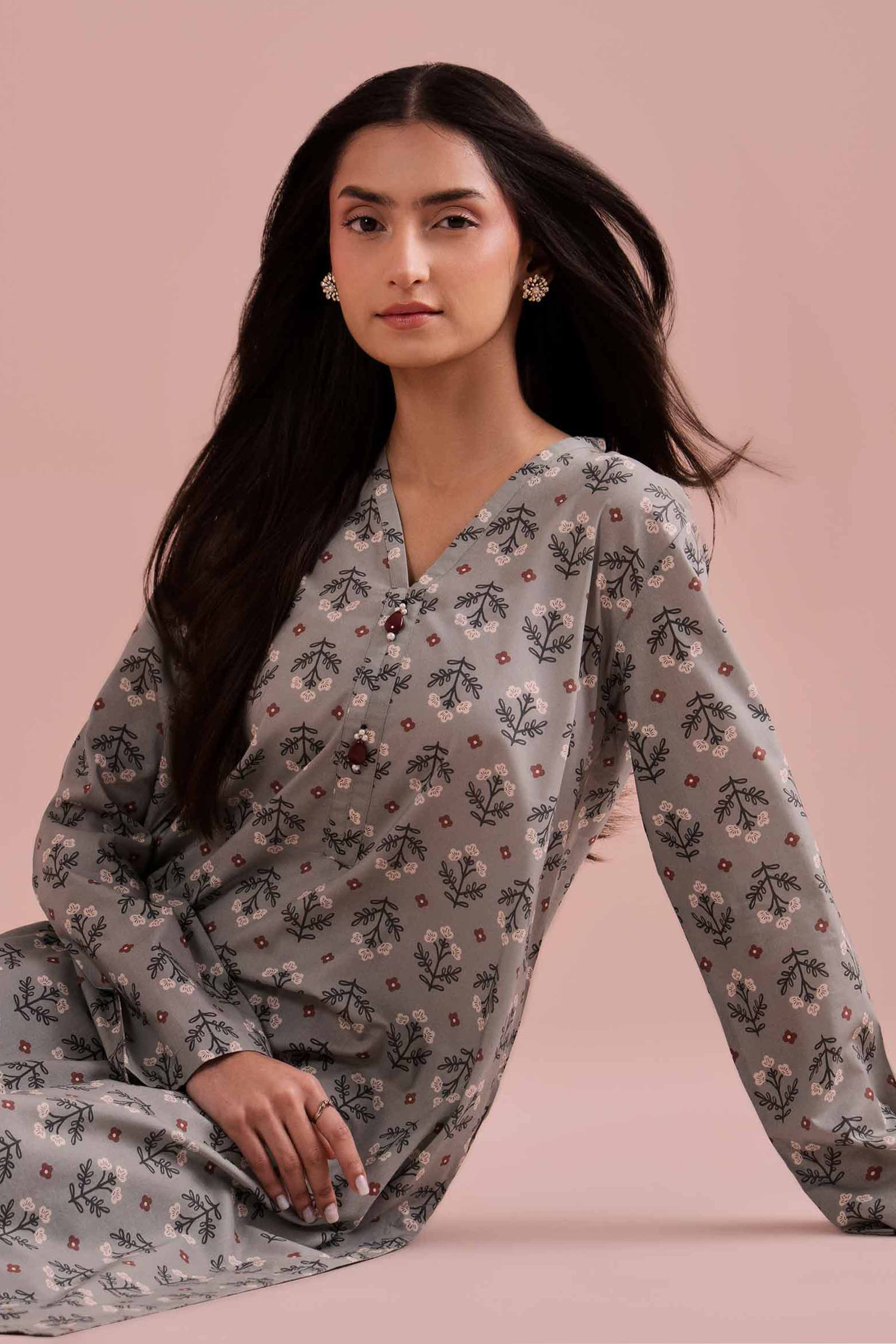 NishatUK - Green Printed Cambric 2-piece ready to wear Dress