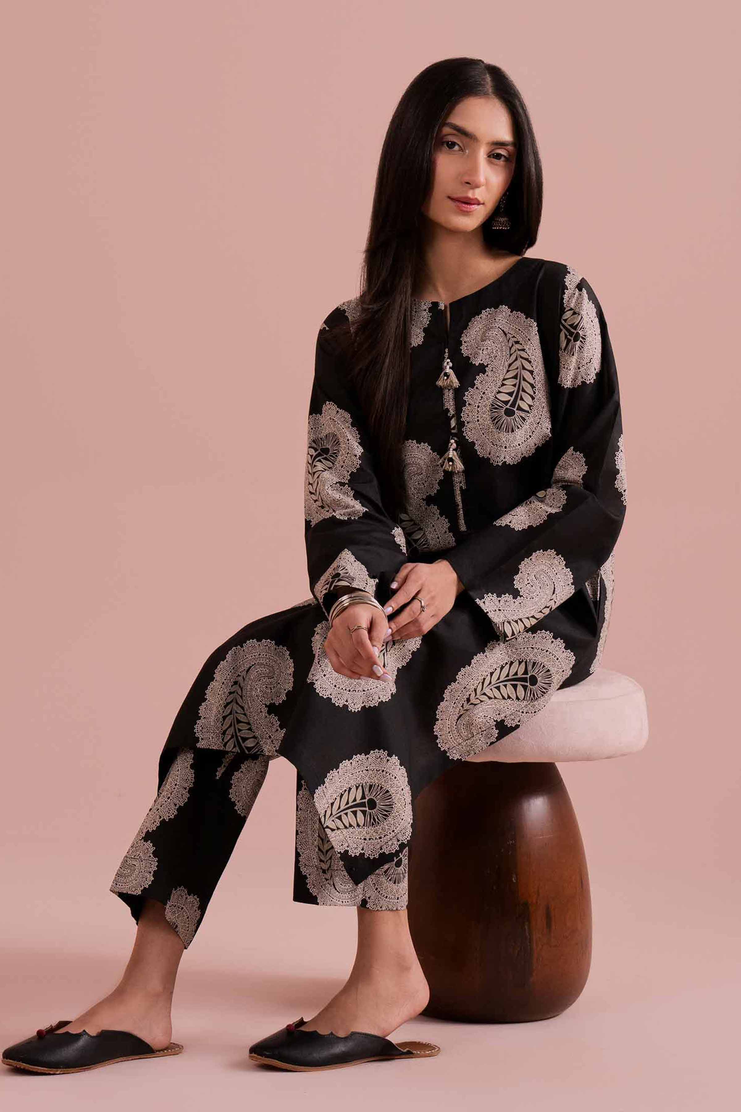 NishatUK - Black Printed Cambric 2-piece ready to wear Dress