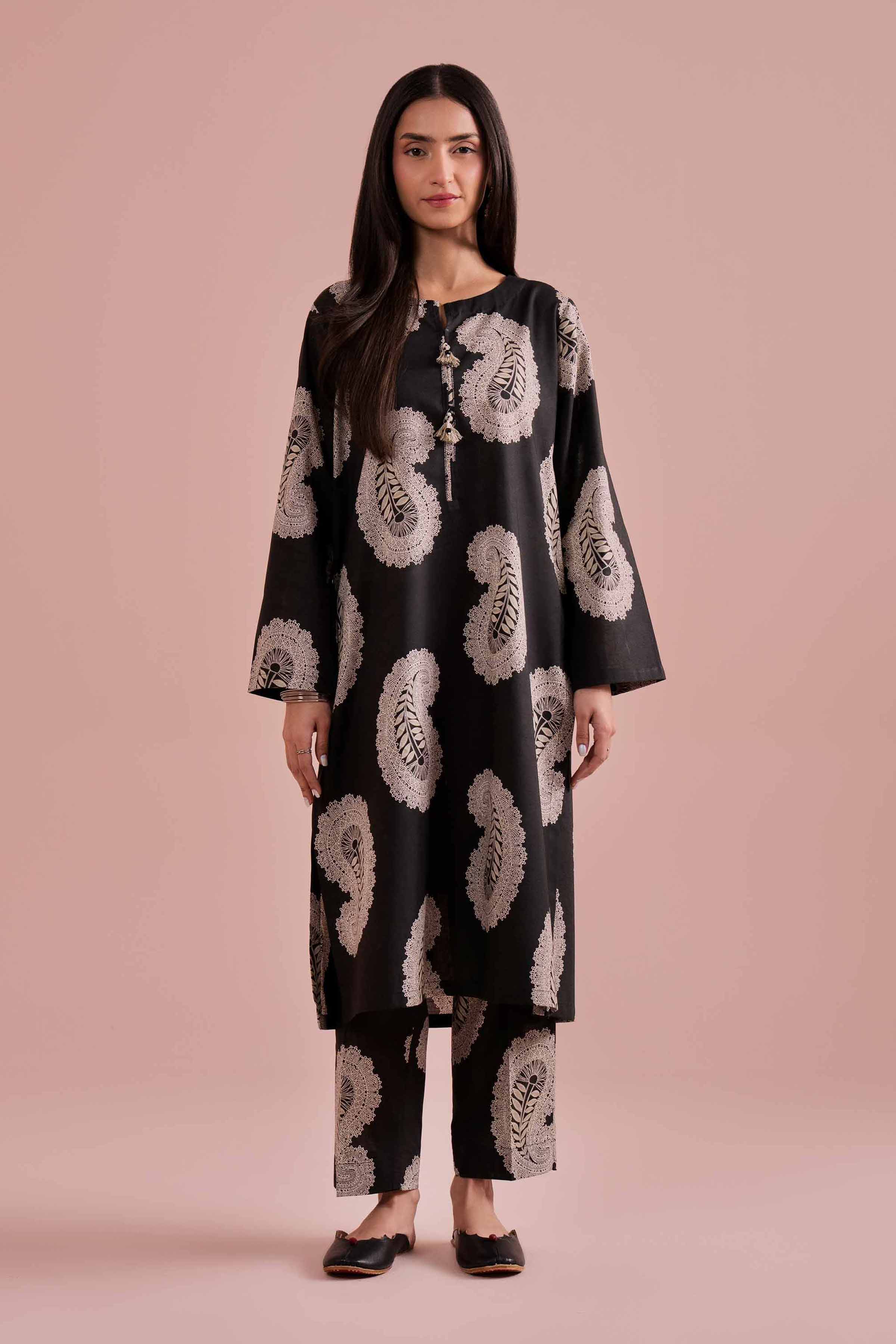 NishatUK - Black Printed Cambric 2-piece ready to wear Dress
