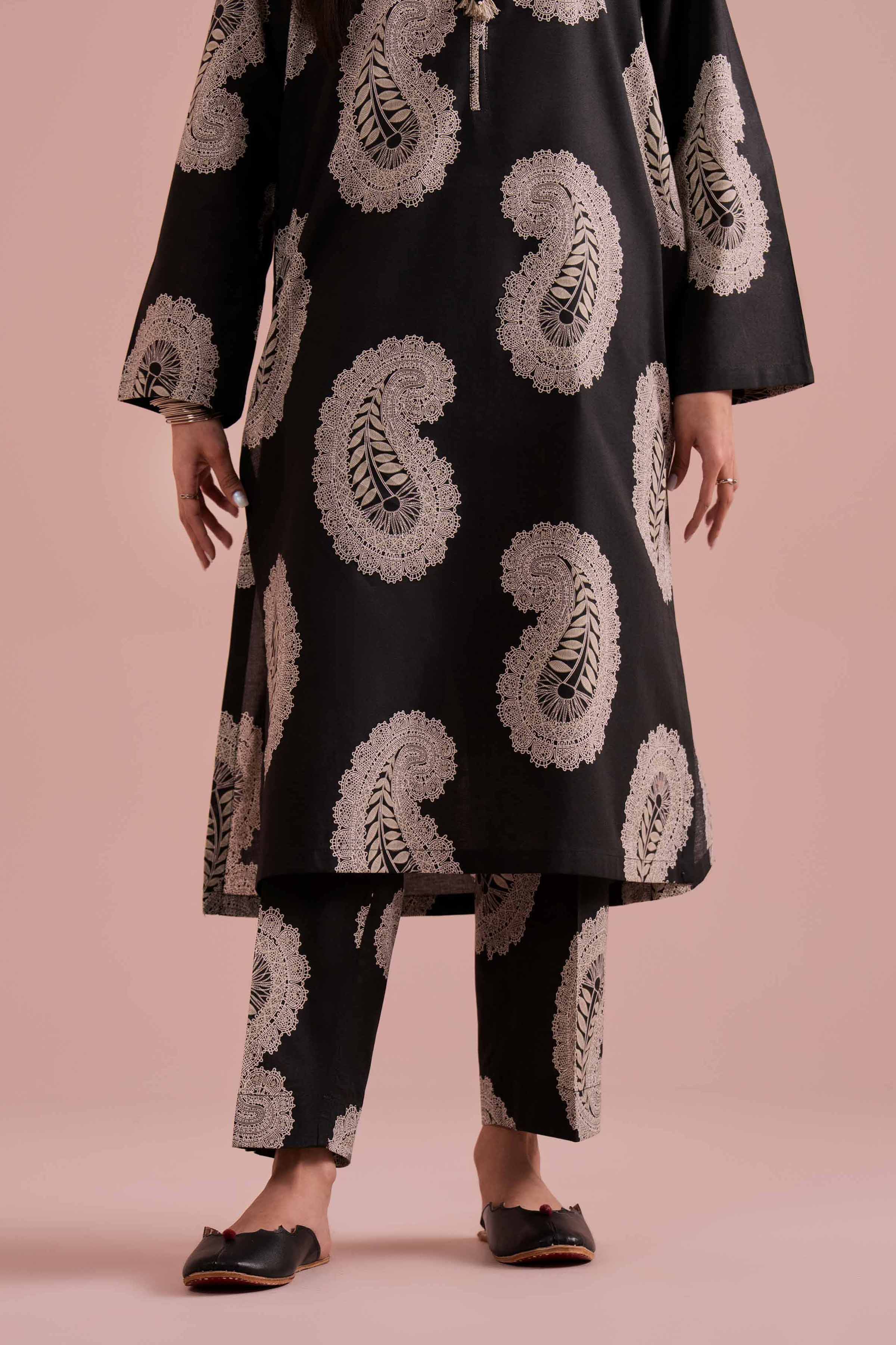 NishatUK - Black Printed Cambric 2-piece ready to wear Dress