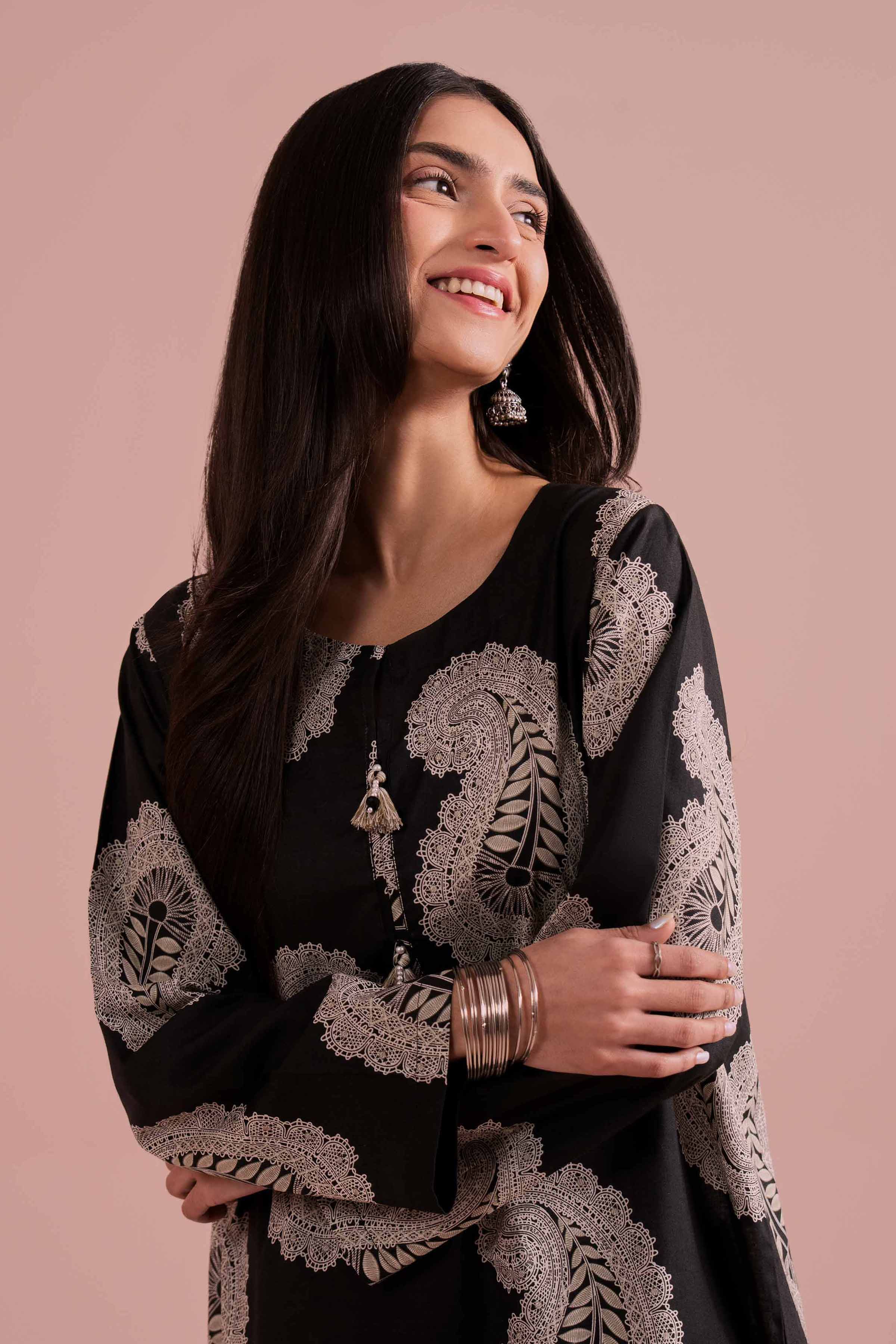 NishatUK - Black Printed Cambric 2-piece ready to wear Dress