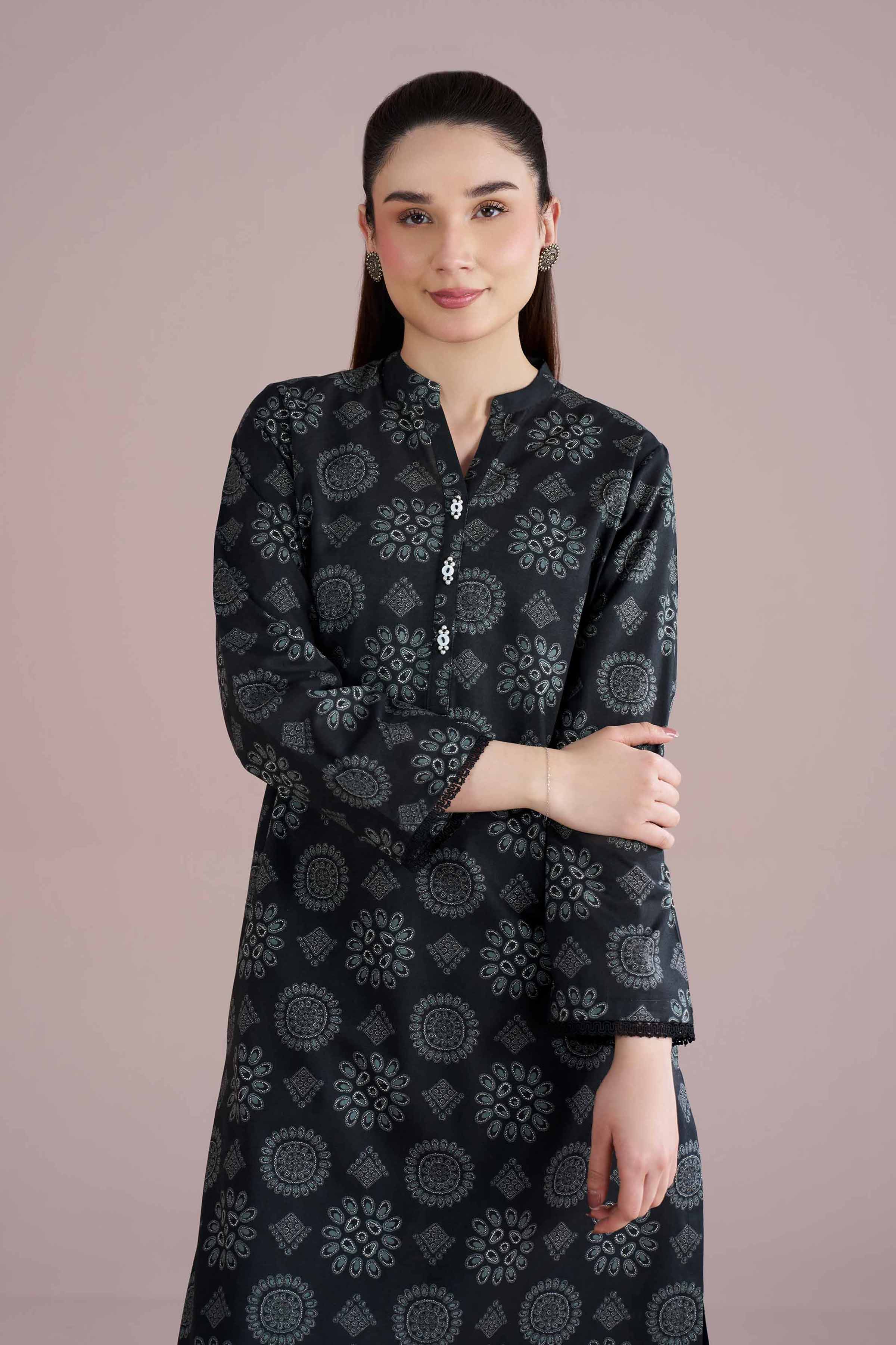 NishatUK - Black Printed Cambric 2-piece ready to wear Dress