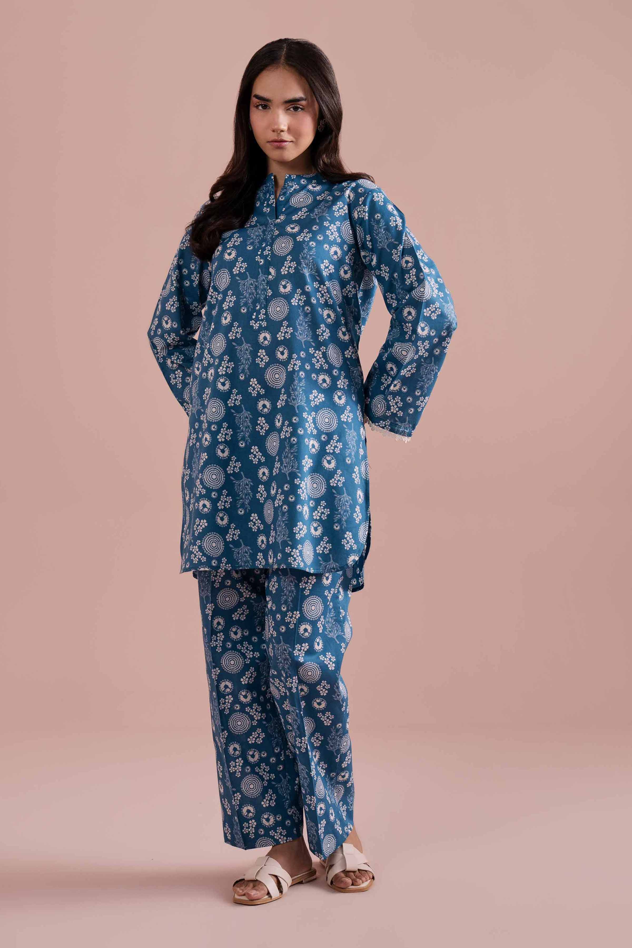 NishatUK - Blue Printed Cambric 2-piece ready to wear Dress