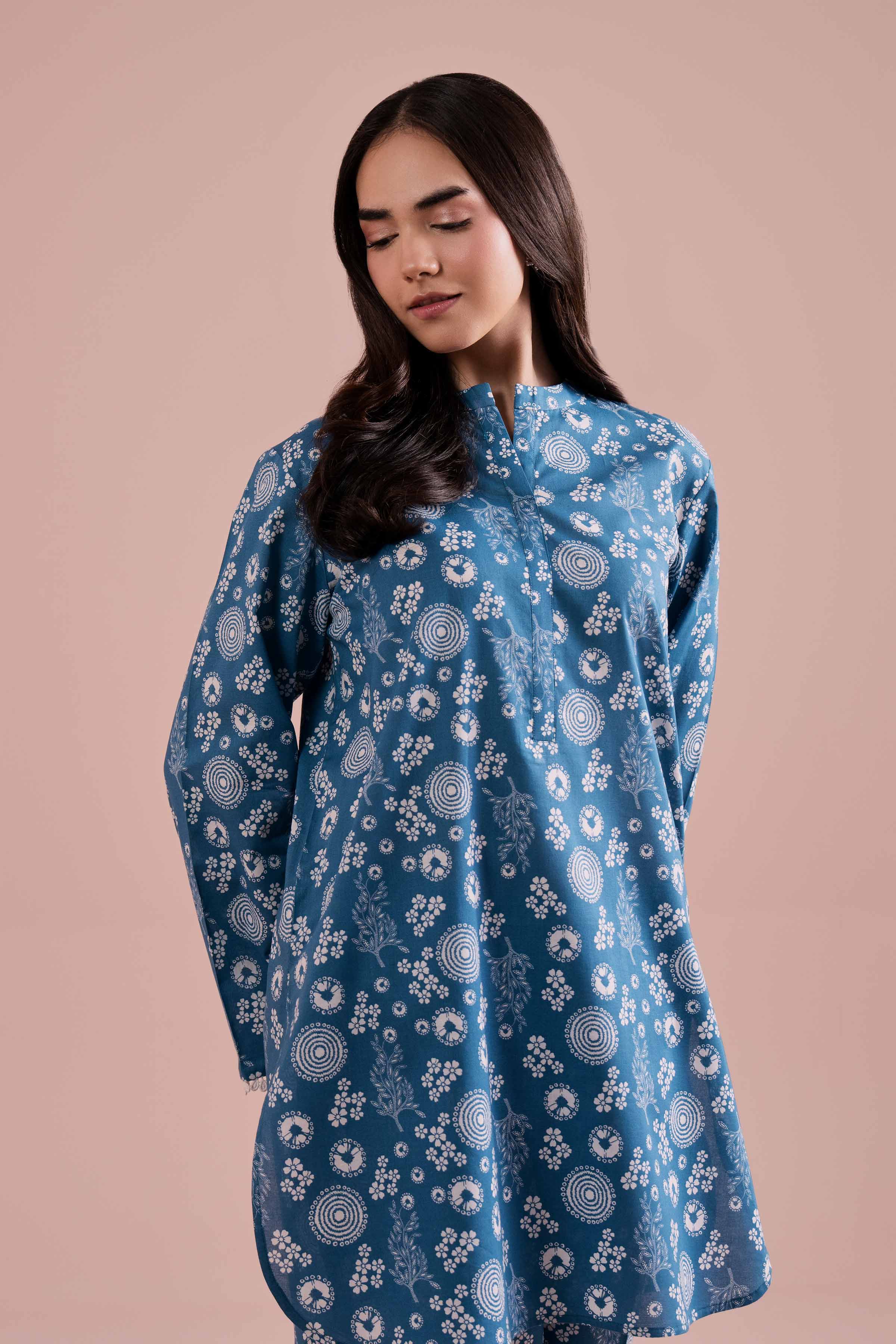NishatUK - Blue Printed Cambric 2-piece ready to wear Dress