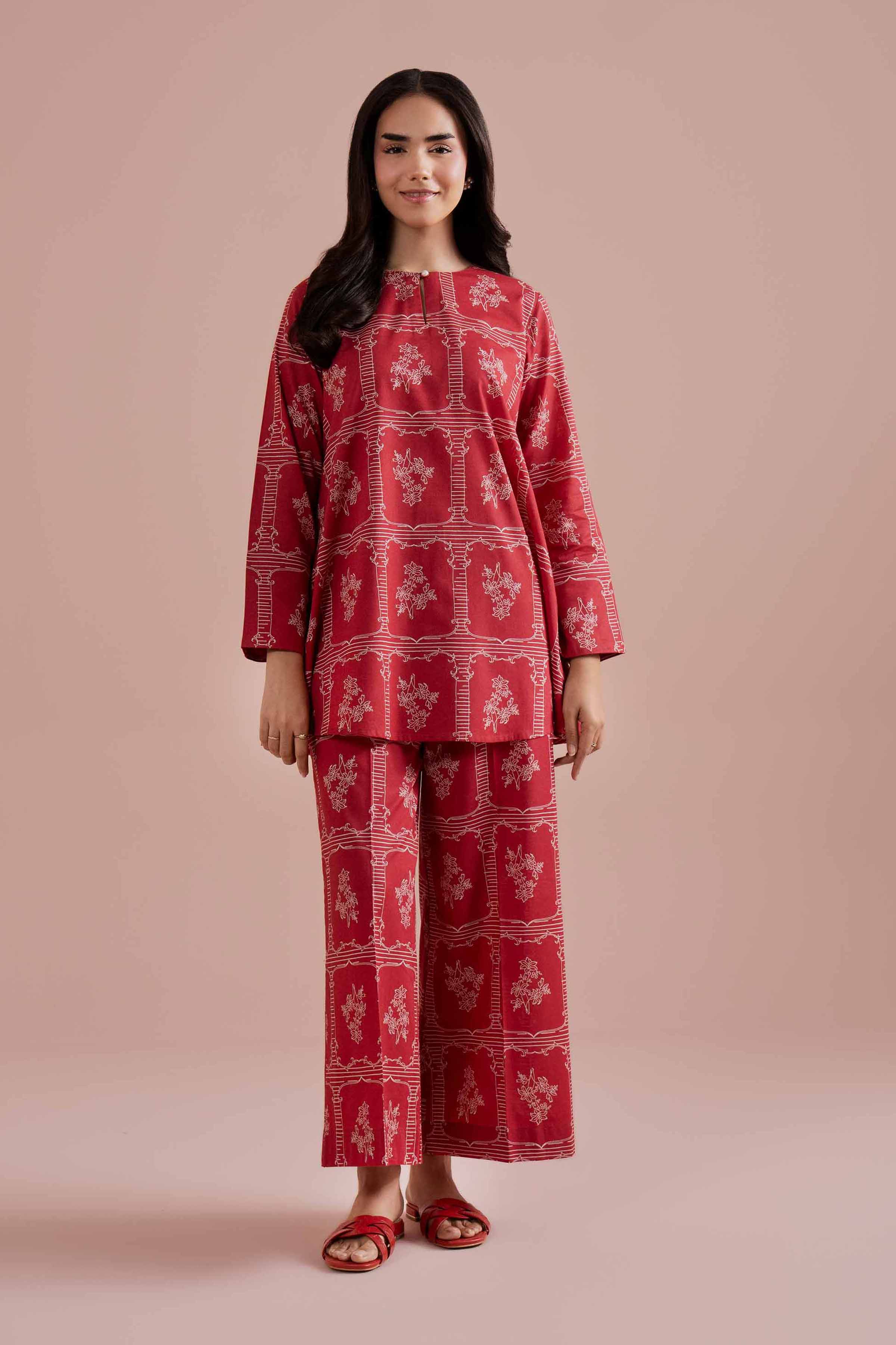 NishatUK - Red Printed Cambric 2-piece ready to wear Dress