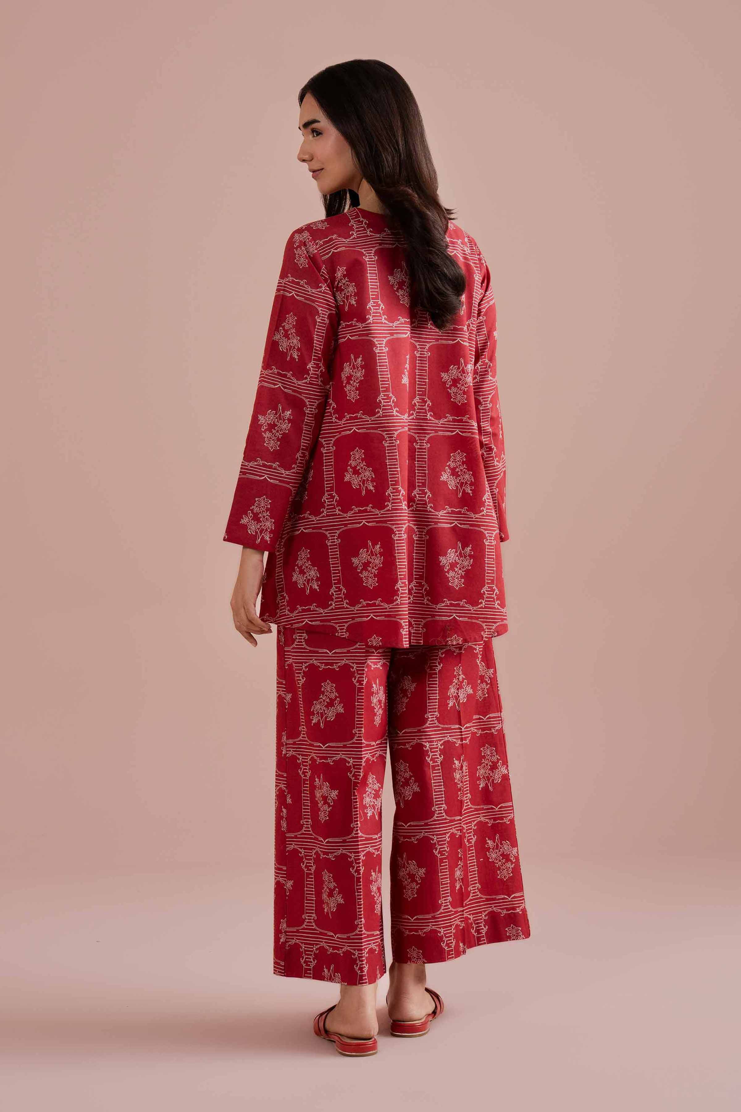 NishatUK - Red Printed Cambric 2-piece ready to wear Dress
