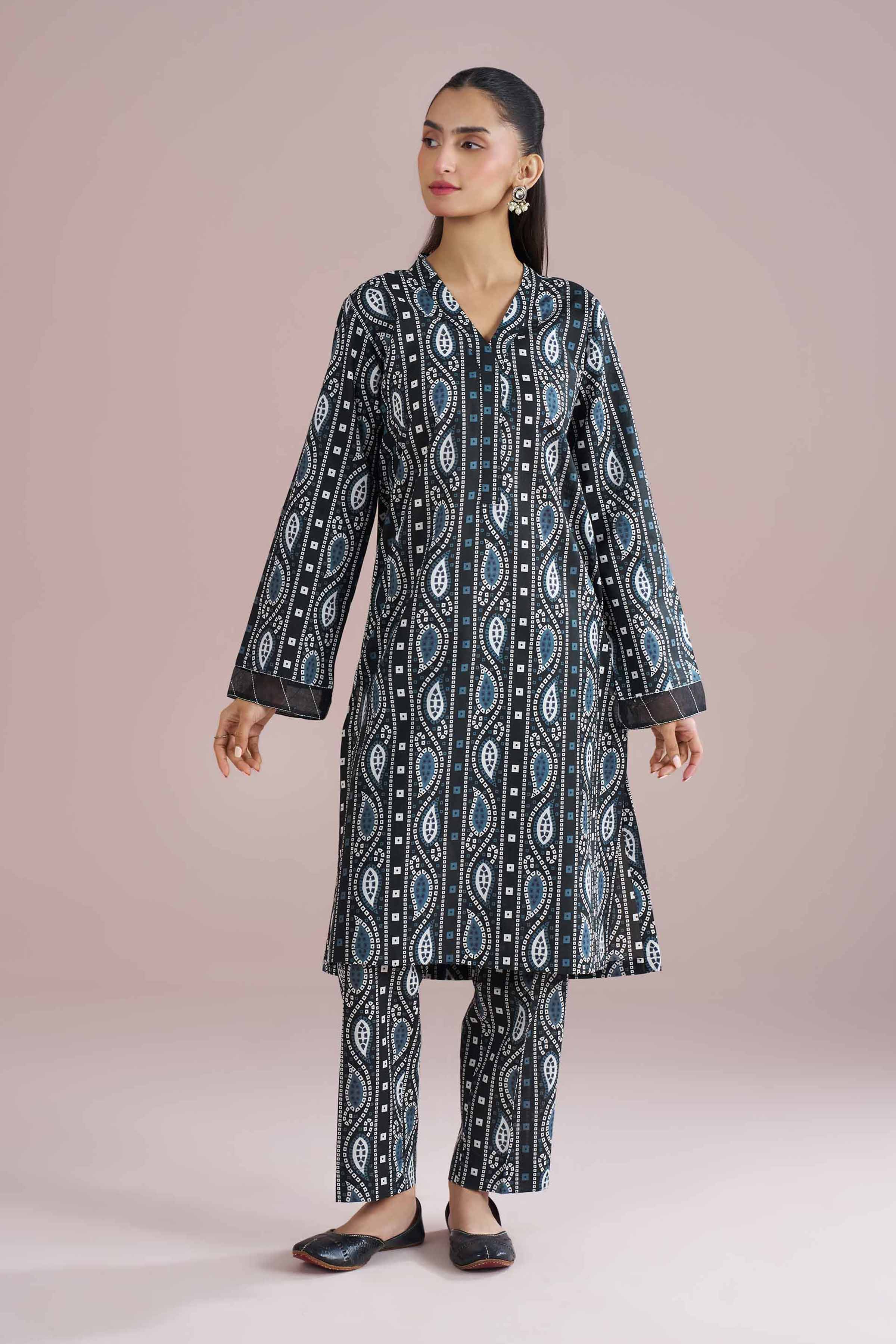 NishatUK - Black Printed Cambric 2-piece ready to wear Dress