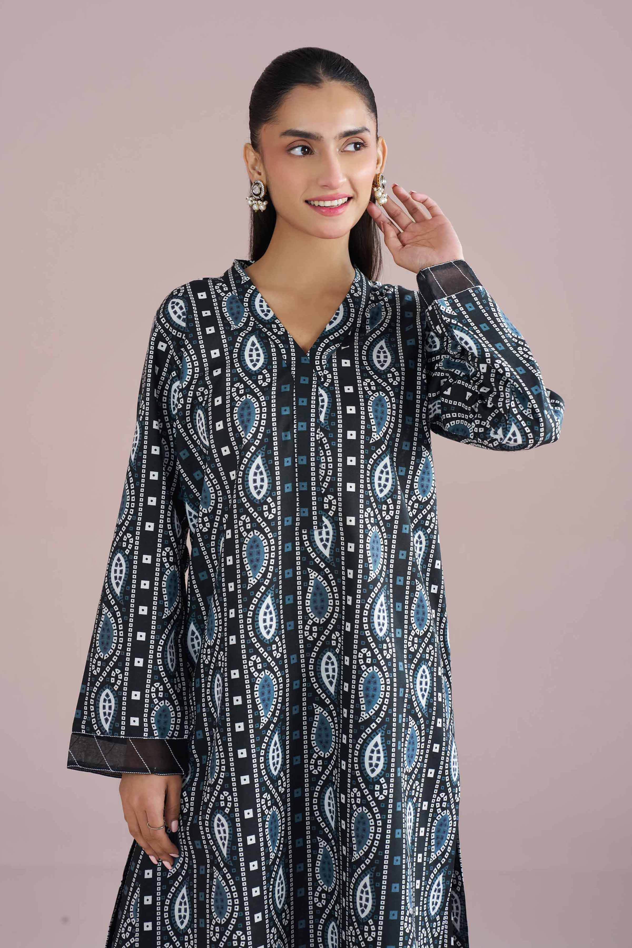 NishatUK - Black Printed Cambric 2-piece ready to wear Dress