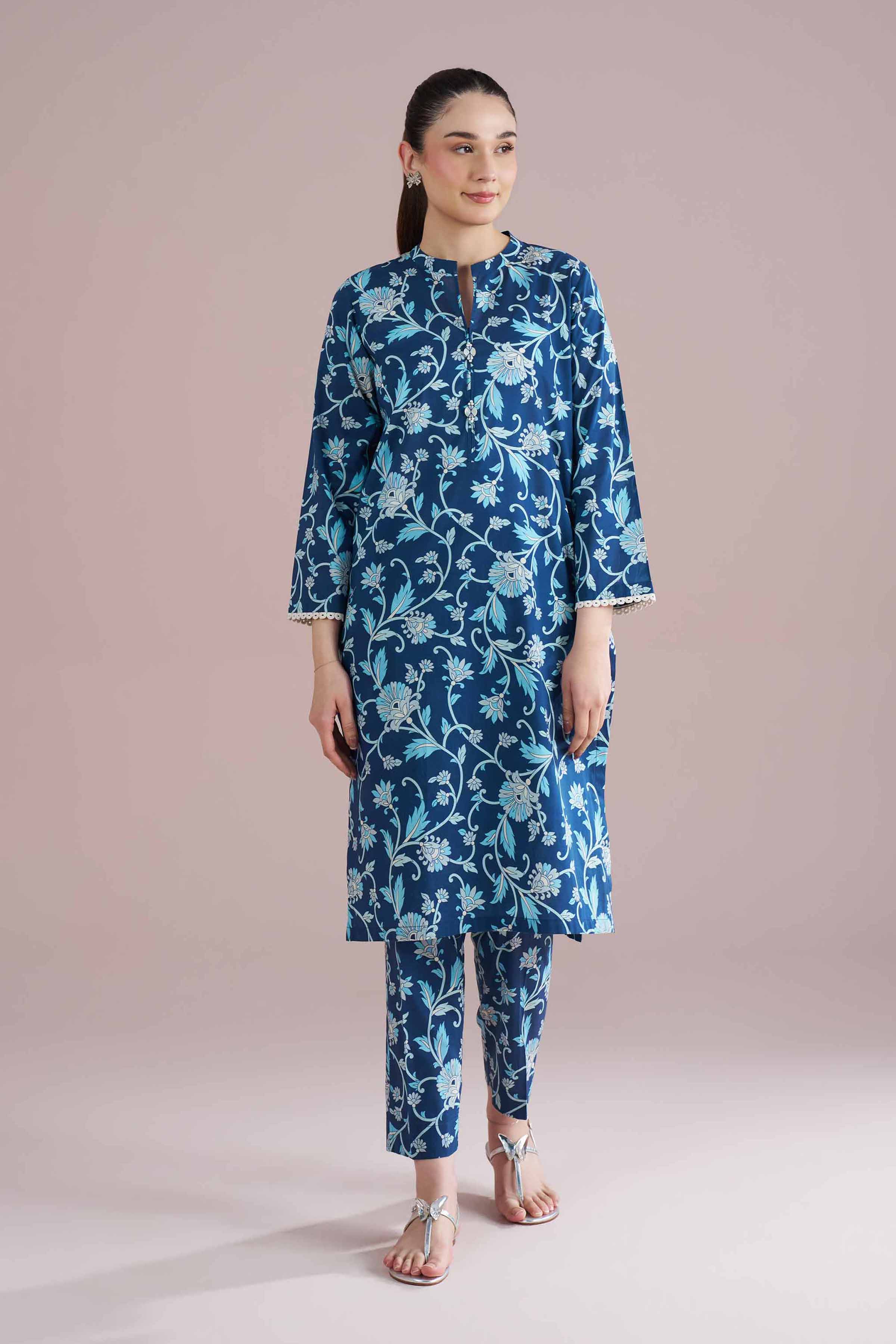 NishatUK - Blue Printed Cambric 2-piece ready to wear Dress